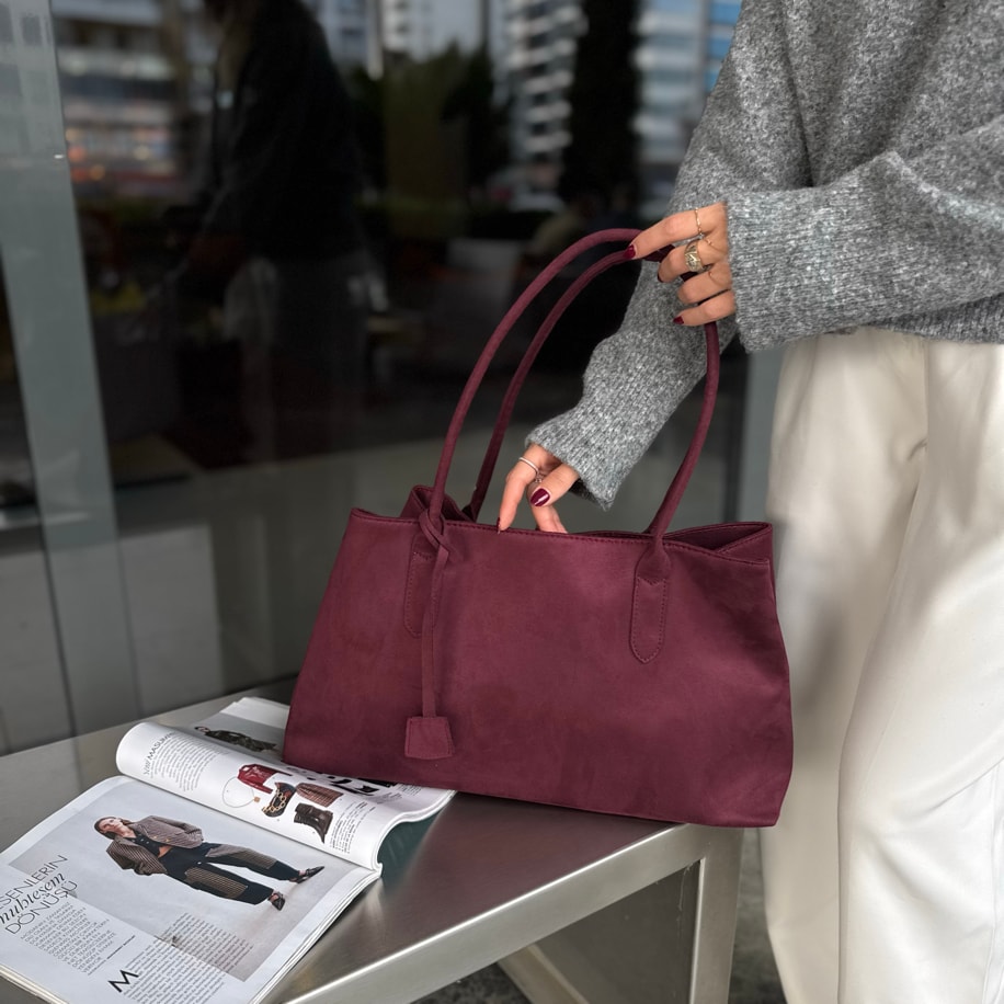 Süet Omuz Kadın Kol Çantası Miles - Bordo