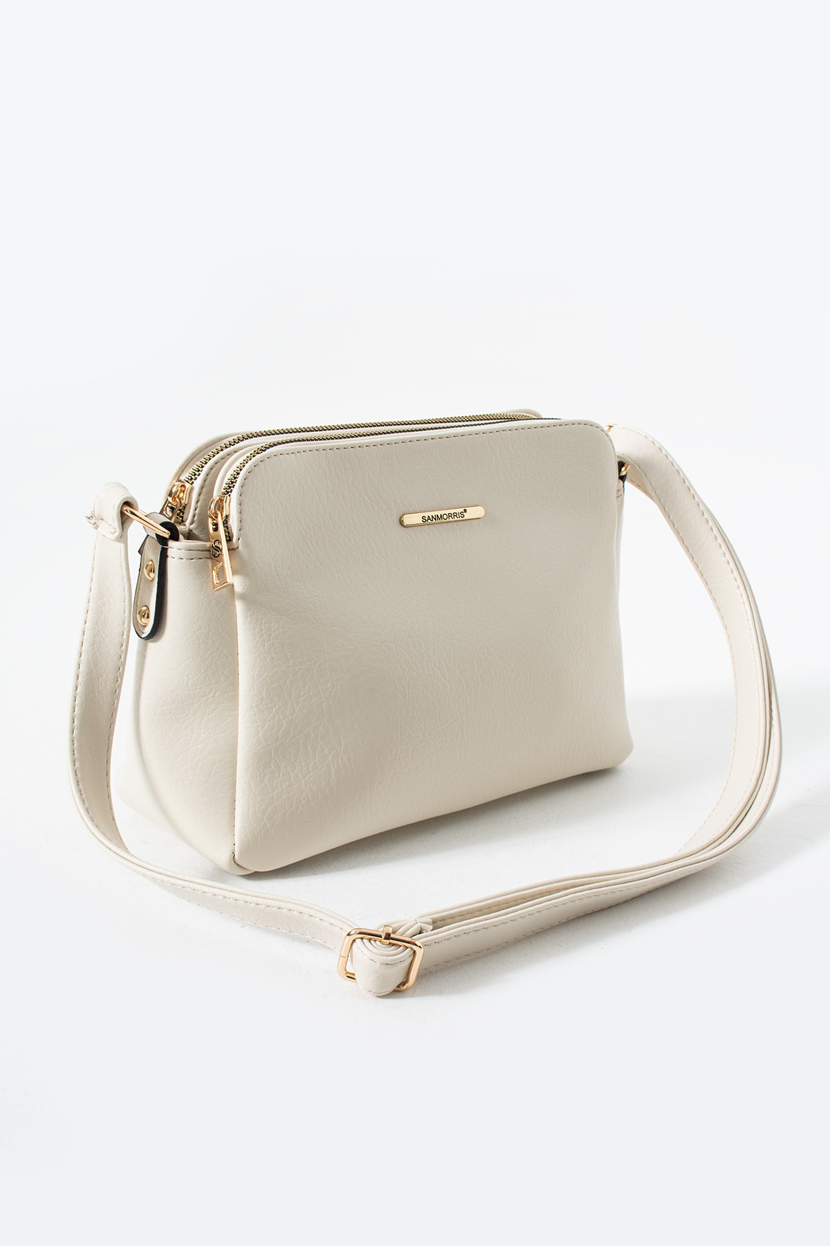 3 Bölmeli Kadın Çapraz Çanta Rafa - Krem