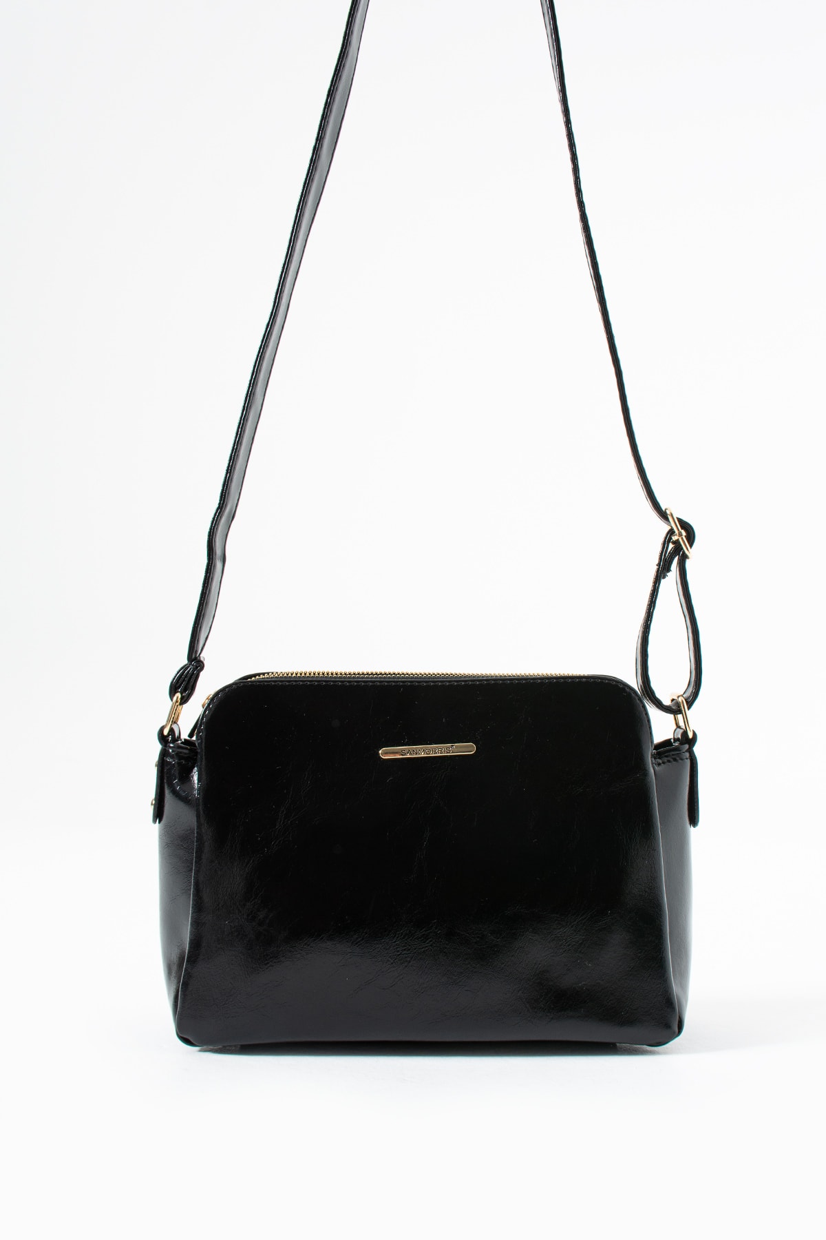 3 Bölmeli Kadın Çapraz Çanta Rafa - Rugan Siyah