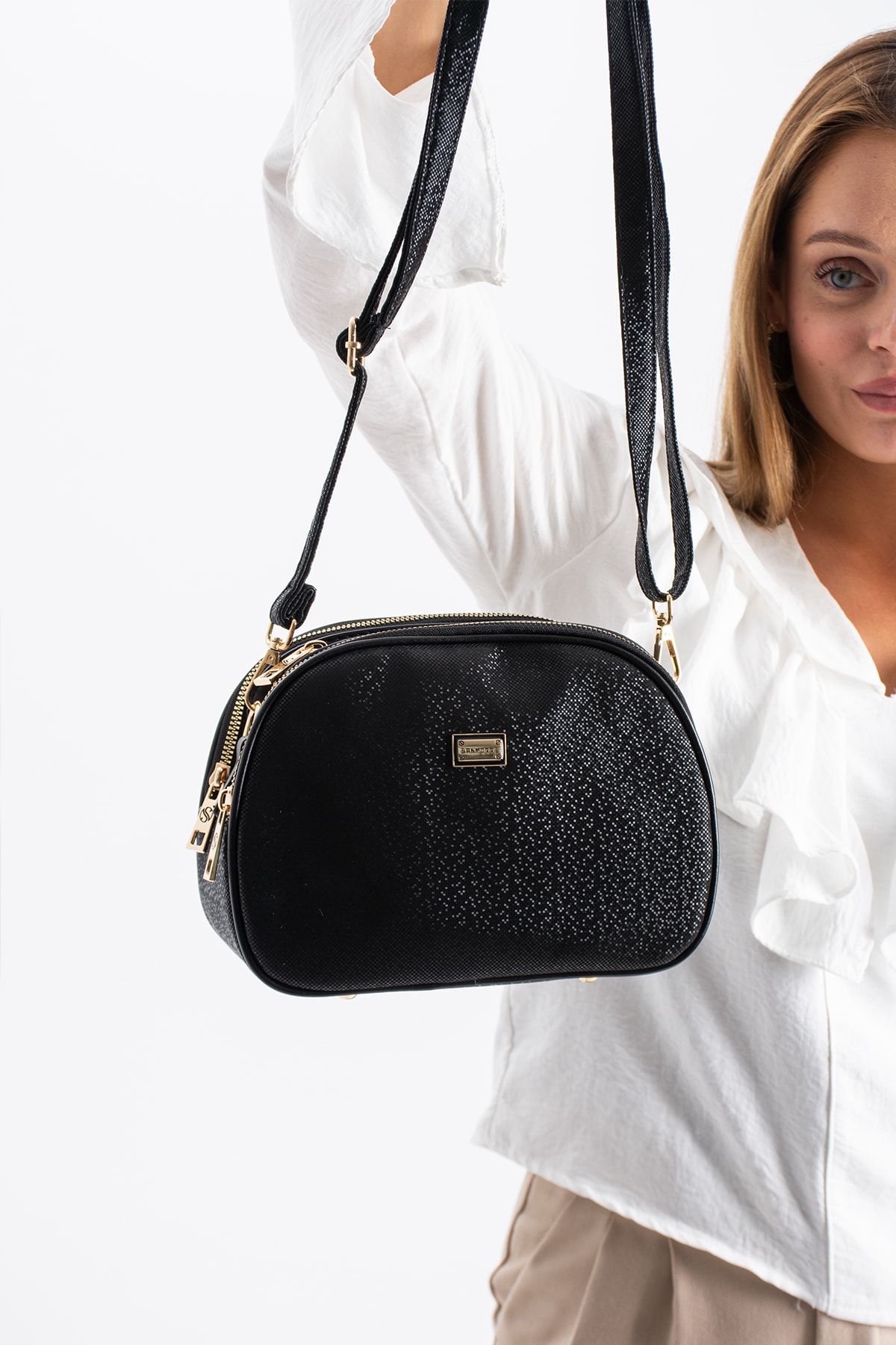 4 Bölme Çapraz Kadın Çantası Ruth 1435 - Siyah Mozaik