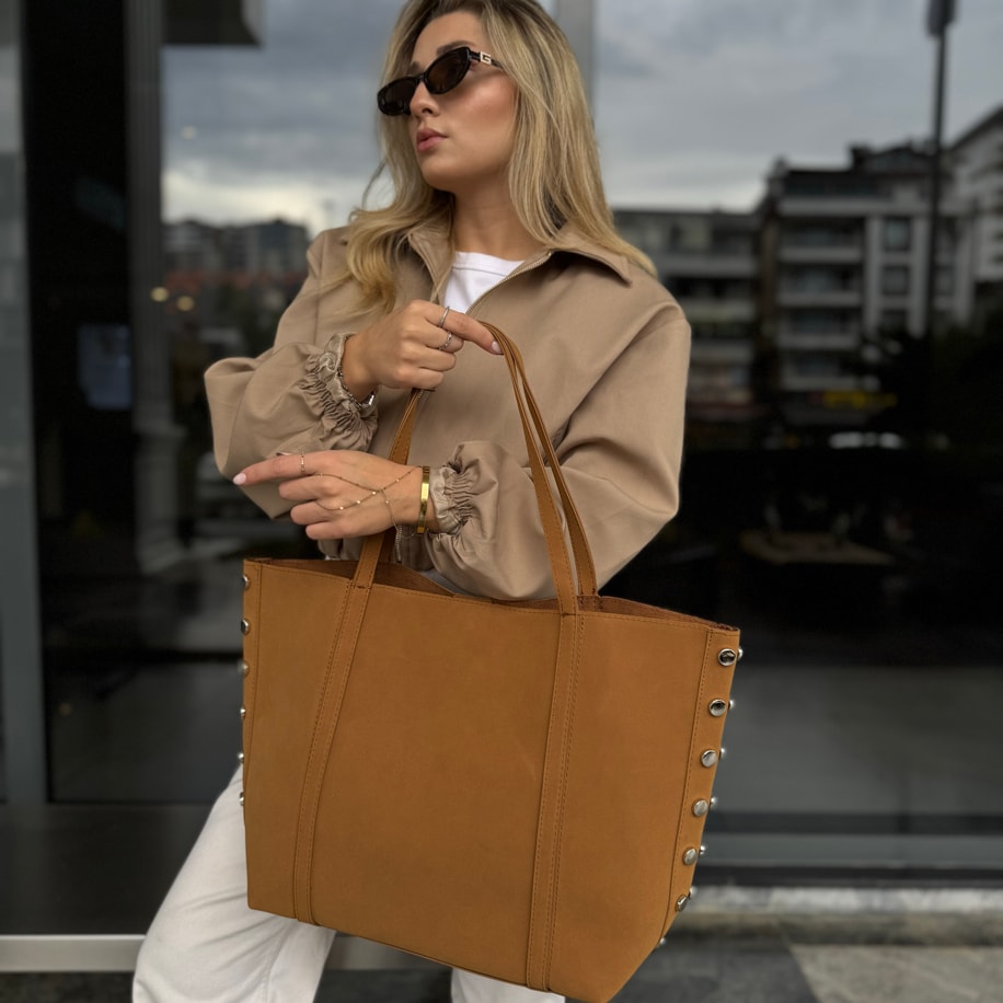 Süet Trocklu Omuz Çantası Rayne - Taba