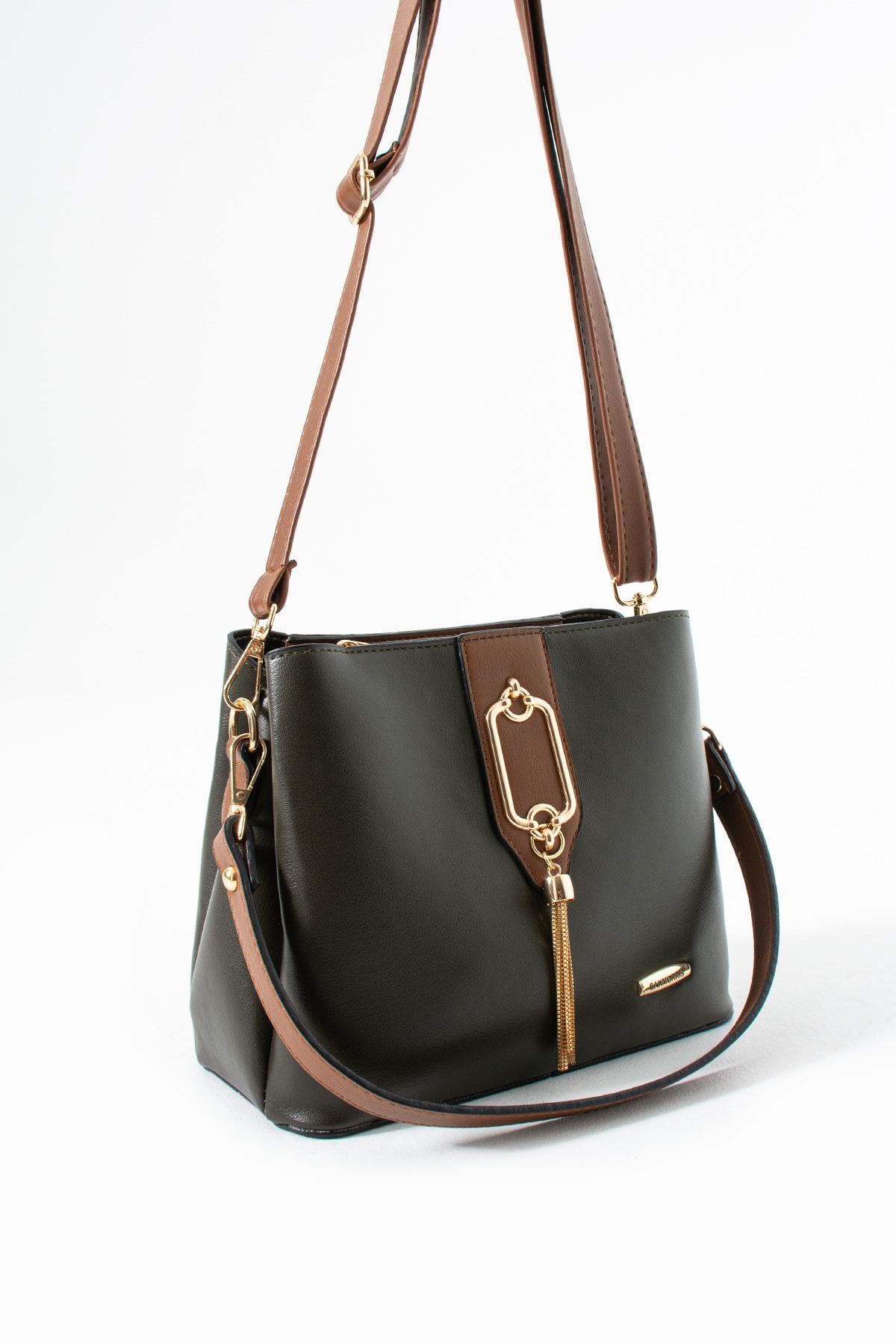 3 Bölme Diana Metal Tokalı Kol Ve Omuz Çantası - Haki Taba