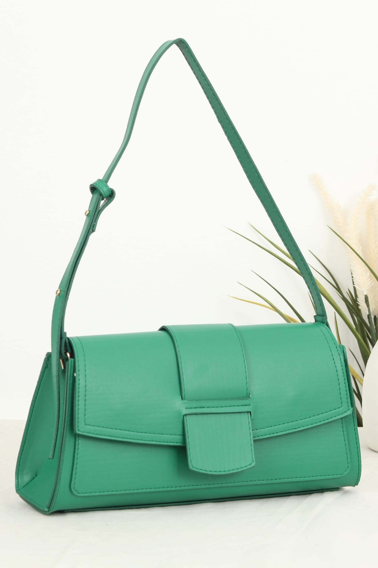 Kemerli Kadın Omuz Baget Çanta Sindre - Zümrüt Yeşil