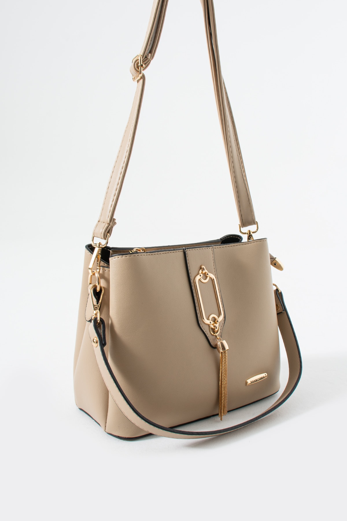 3 Bölme Diana Metal Tokalı Kol Ve Omuz Çantası - Kum