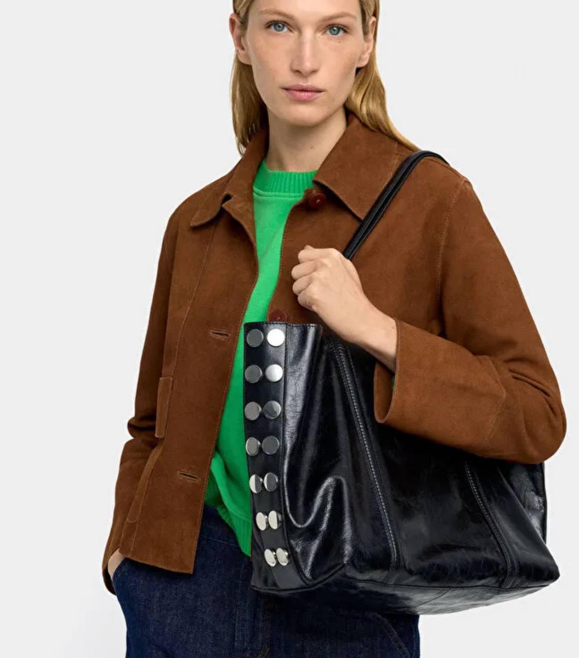 Deri Trocklu Omuz Çantası Siyah