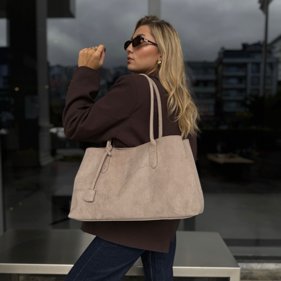 Süet Omuz Kadın Kol Çantası Miles - Krem