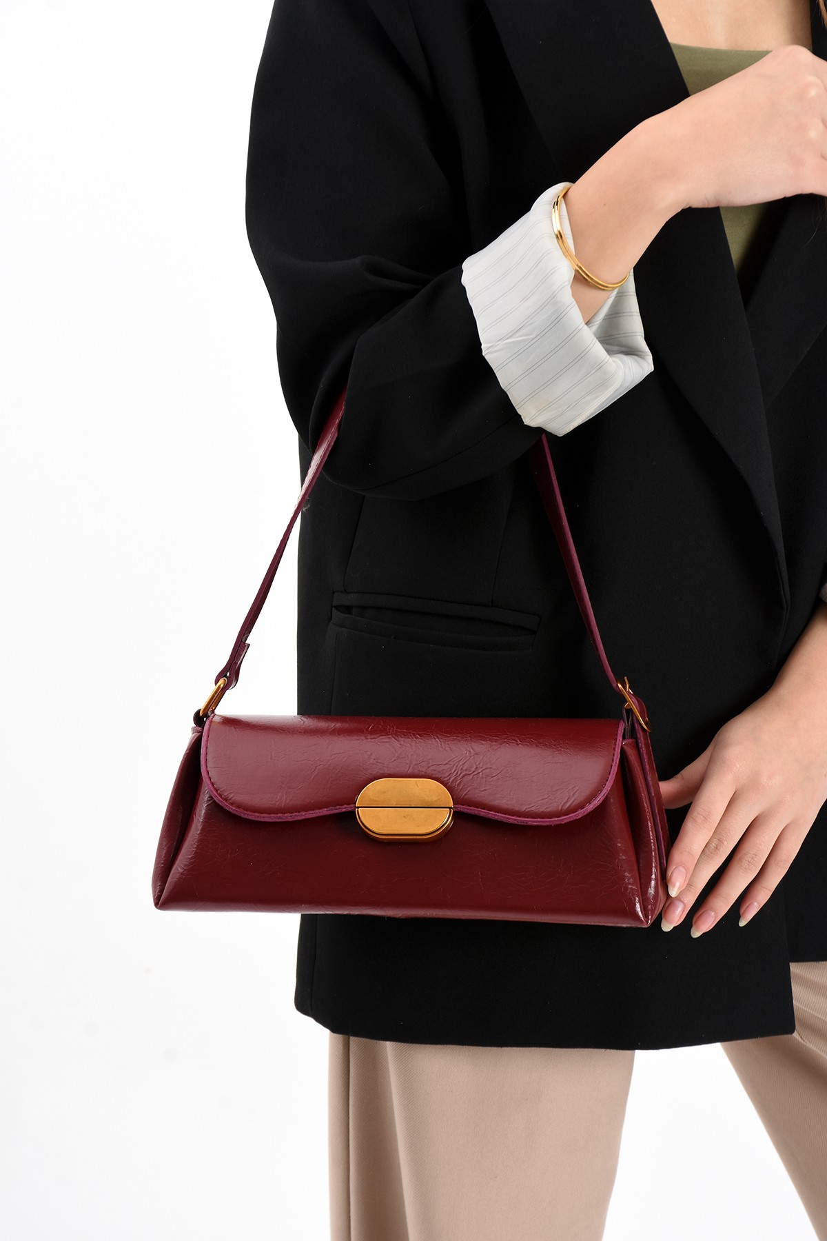 Noir Gold Tokalı Kadın Omuz Çantası BP-4857O - Bordo