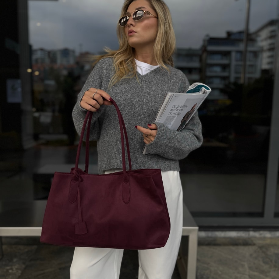 Süet Omuz Kadın Kol Çantası Miles - Bordo