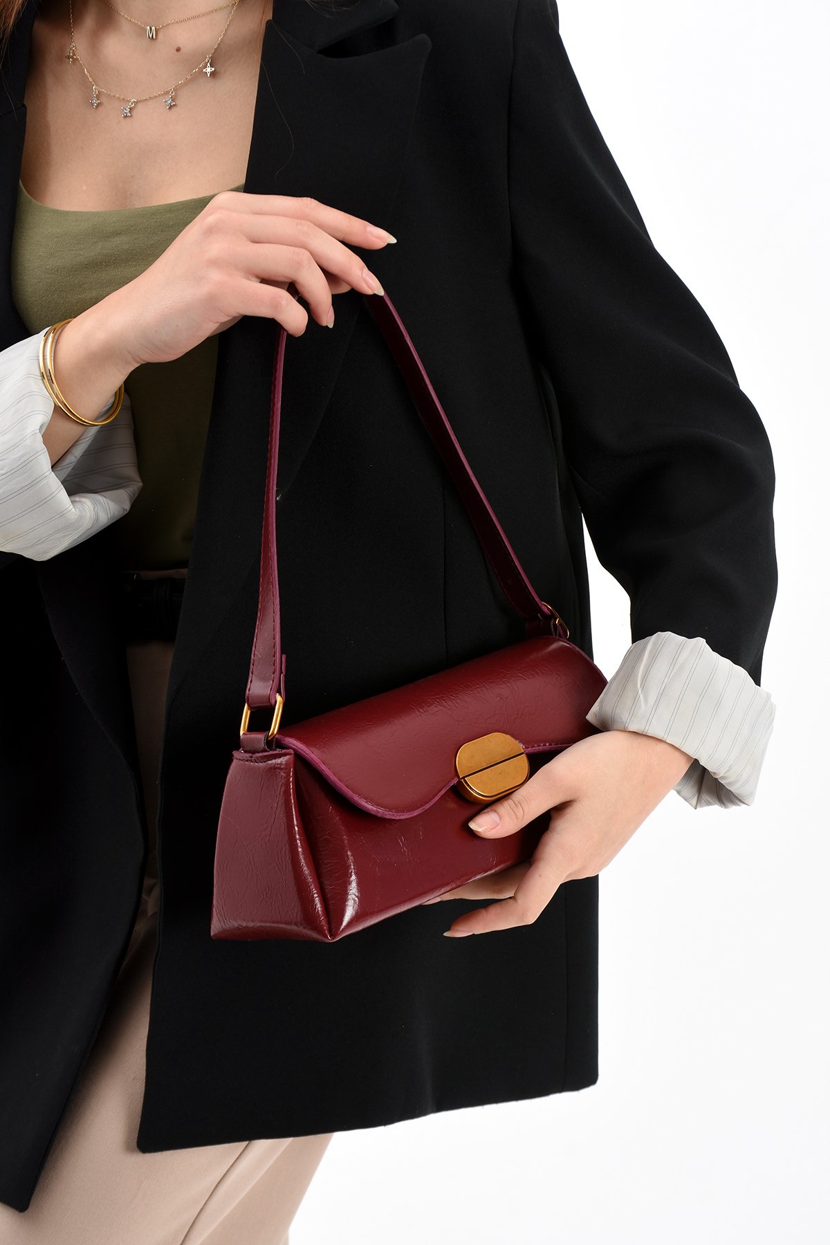 Noir Gold Tokalı Kadın Omuz Çantası BP-4857O - Bordo