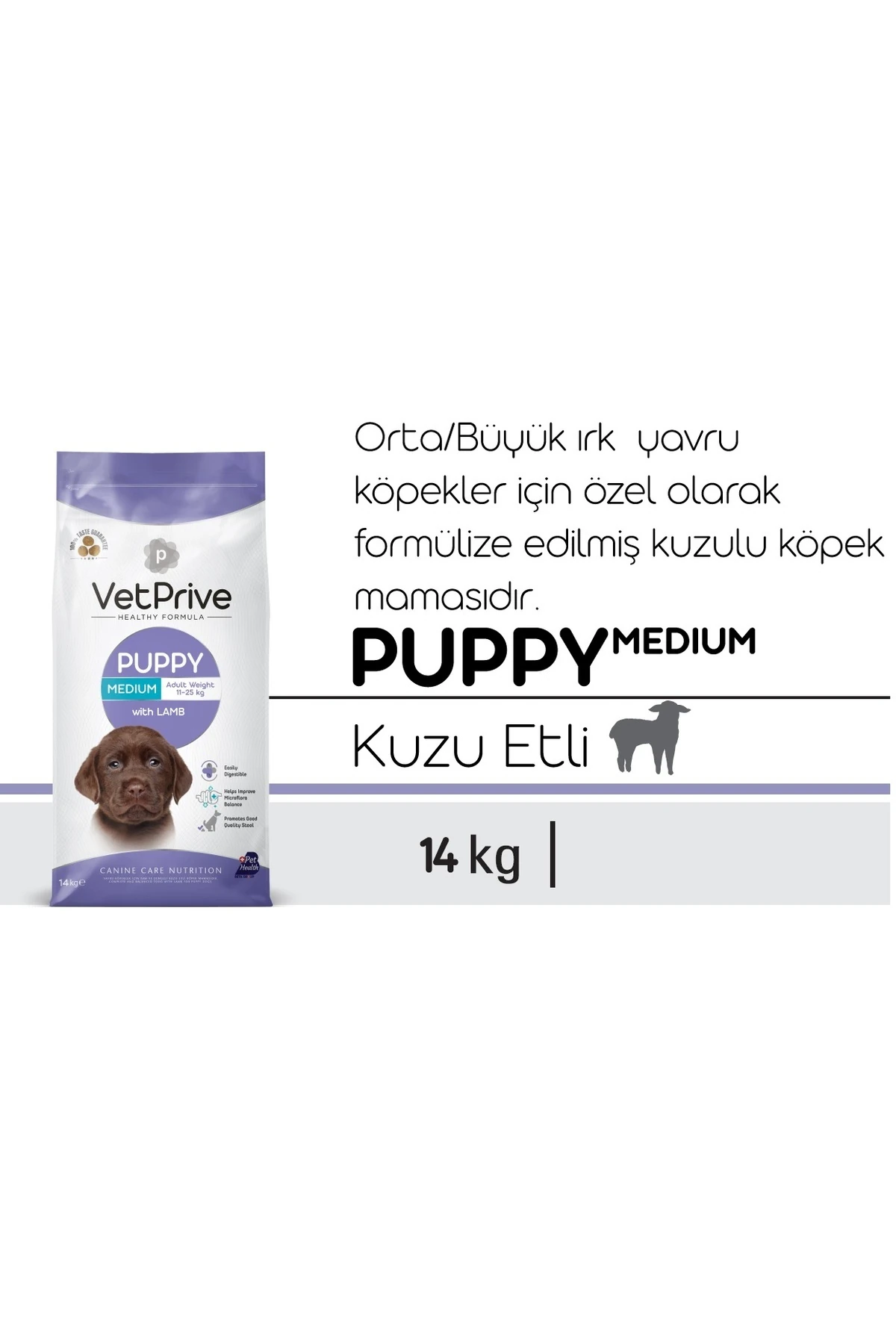 Vet Prive Orta ve İri Irk Yavru Köpek Maması Kuzu Etli 14 Kg