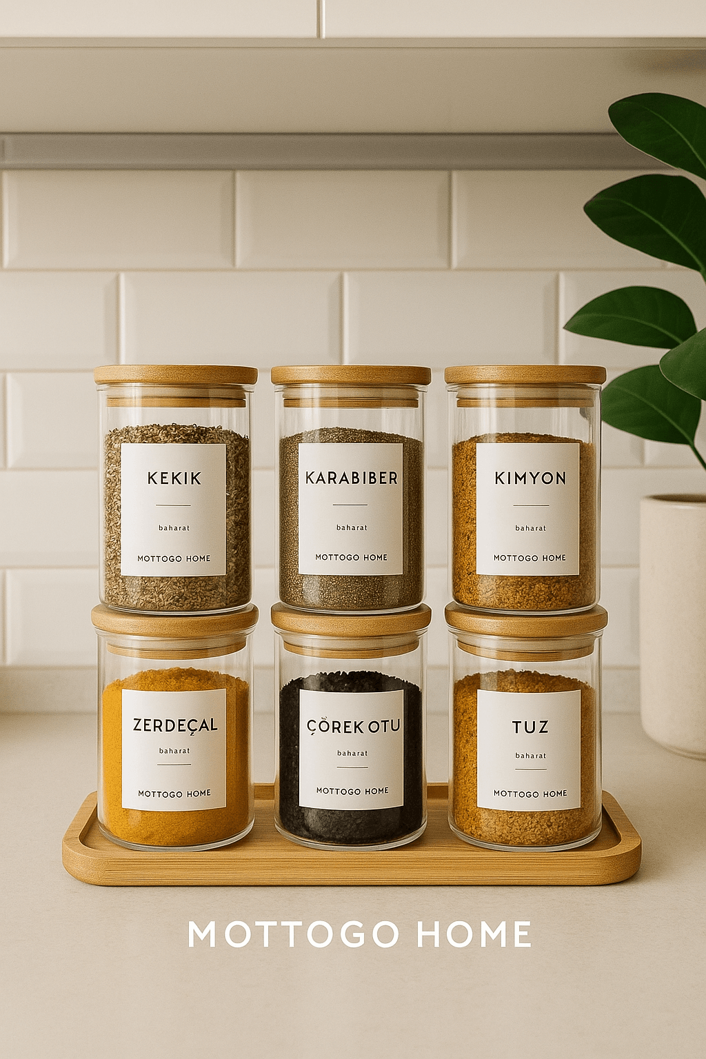 6'lı Vakumlu Baharatlık 300ml - 12 Adet Suya Dayanıklı Etiket