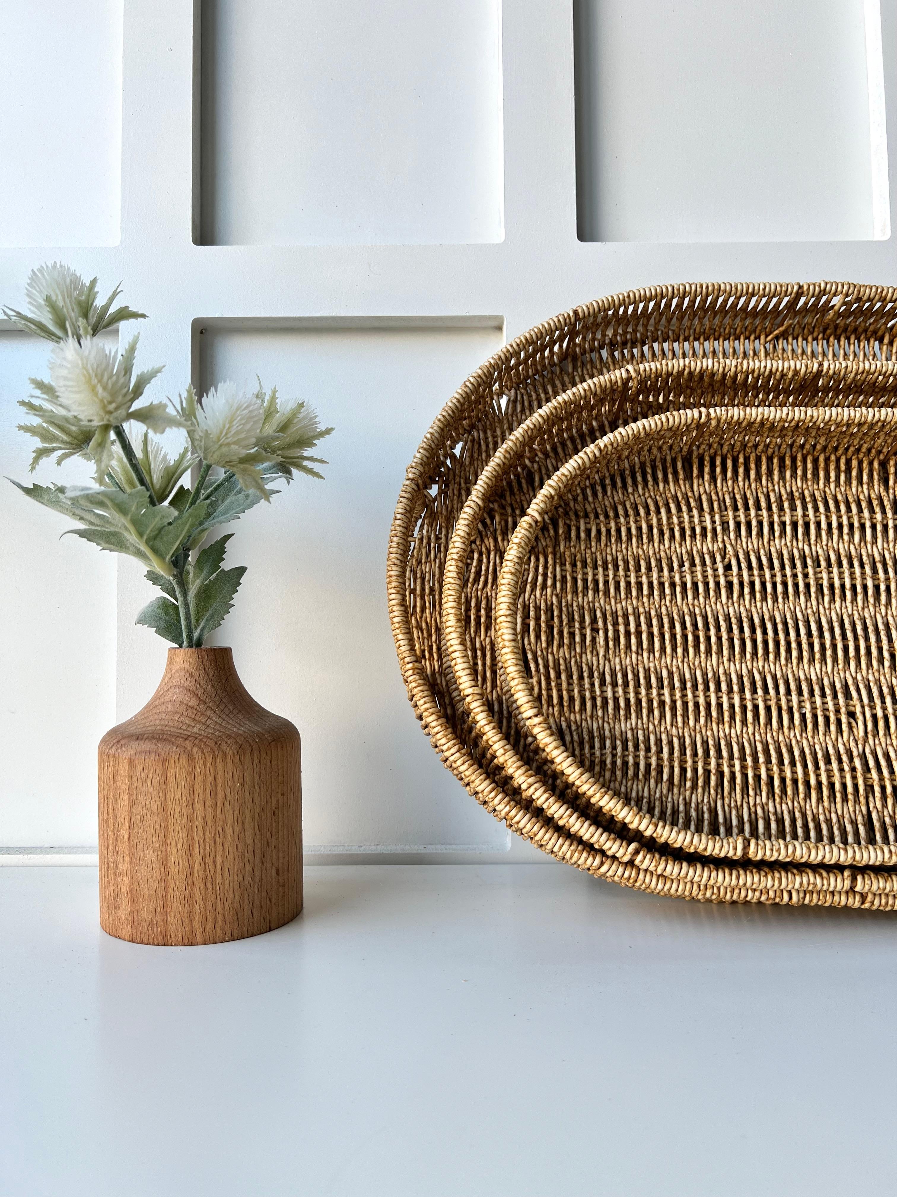 Dekoratif Oval Rattan Tepsi Büyük Boy 40x31x5Cm