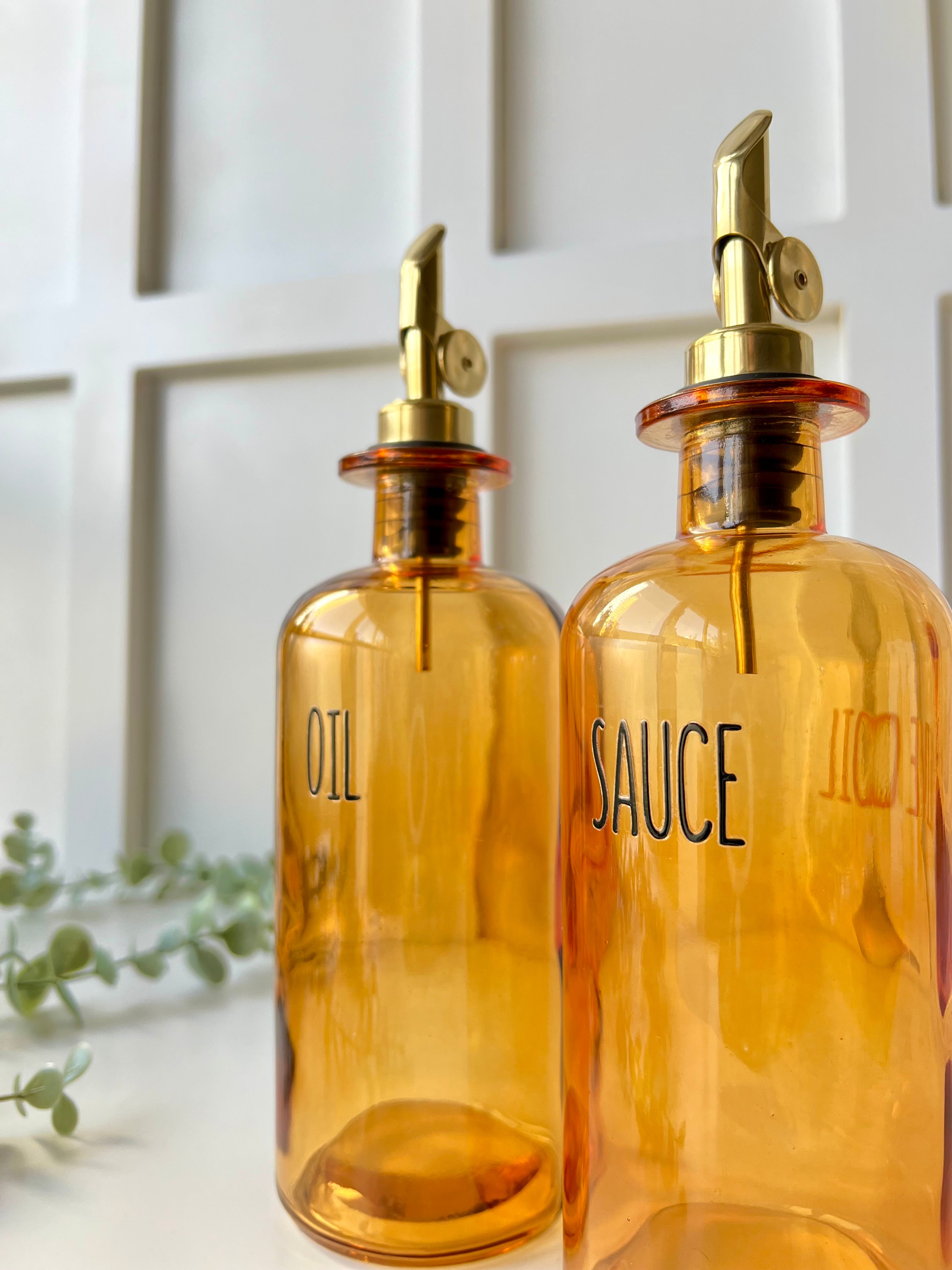 2'li Amber Gold Başlıklı Cam Yağdanlık Seti 500ml/ Oil-Olive Oil-Vinegar- Sauce