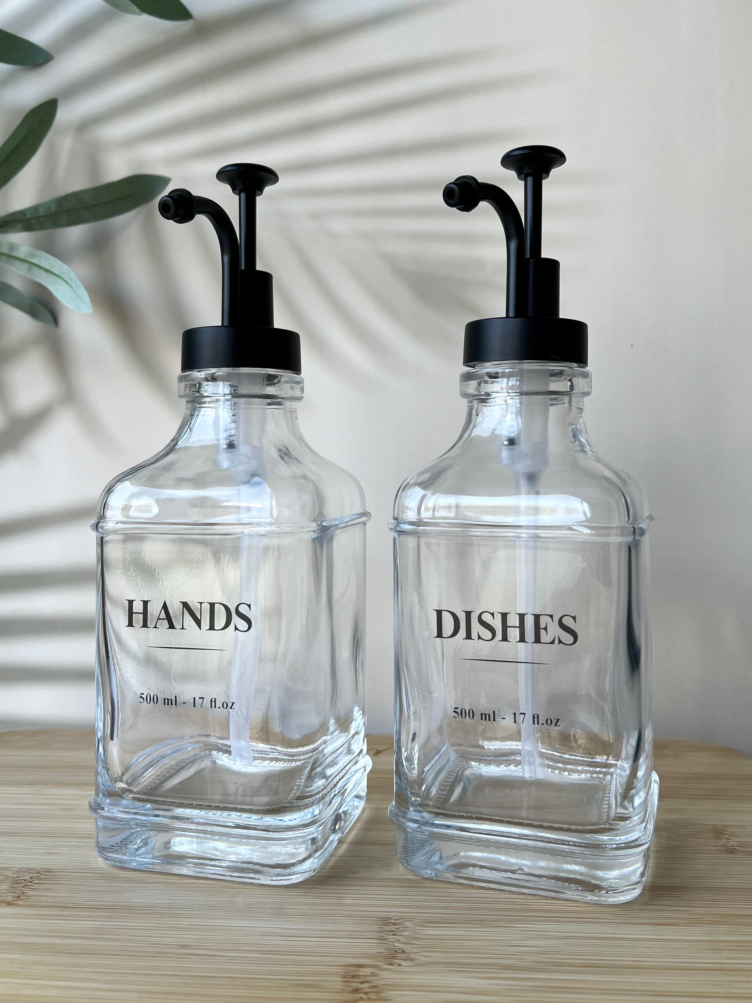 2'li Kare Sabunluk & Deterjanlık Set | Dishes, Hands, Soap, Lotion Etiketli 500ml