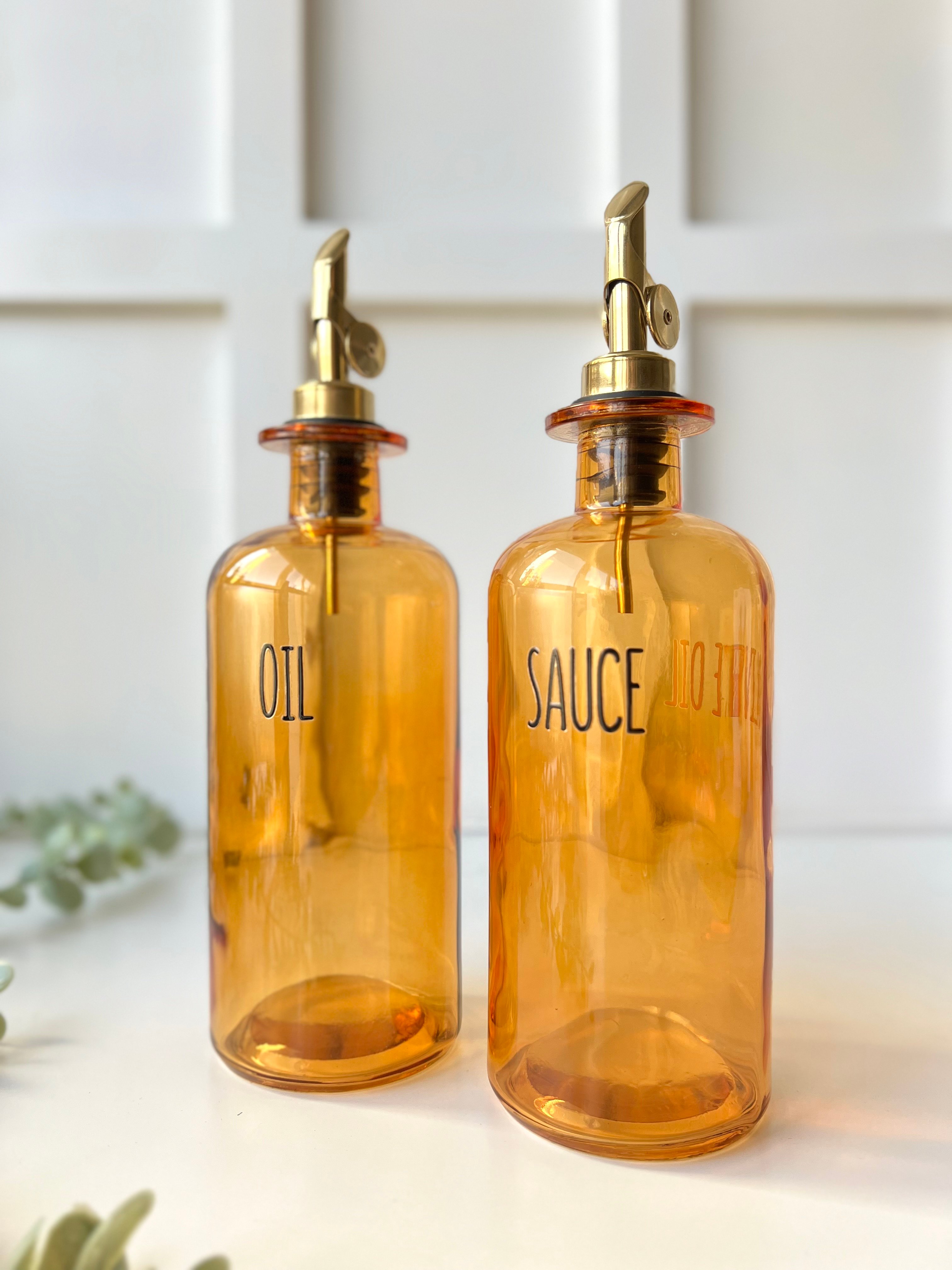 2'li Amber Gold Başlıklı Cam Yağdanlık Seti 500ml/ Oil-Olive Oil-Vinegar- Sauce