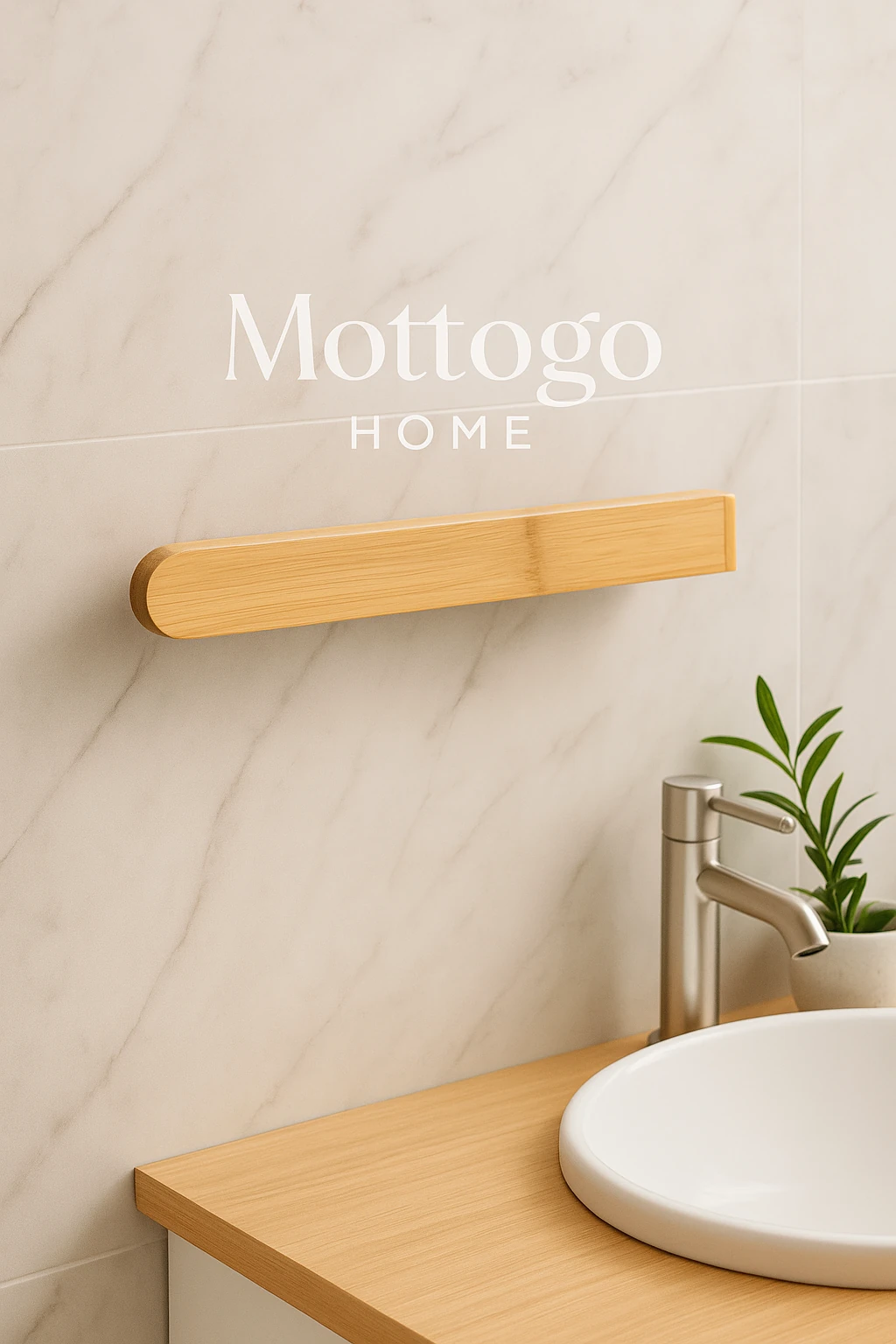 Bambu Yapışkanlı Havluluk – 38.5 cm x 4 cm x 5 cm | Vida Gerektirmez Kolay Montaj