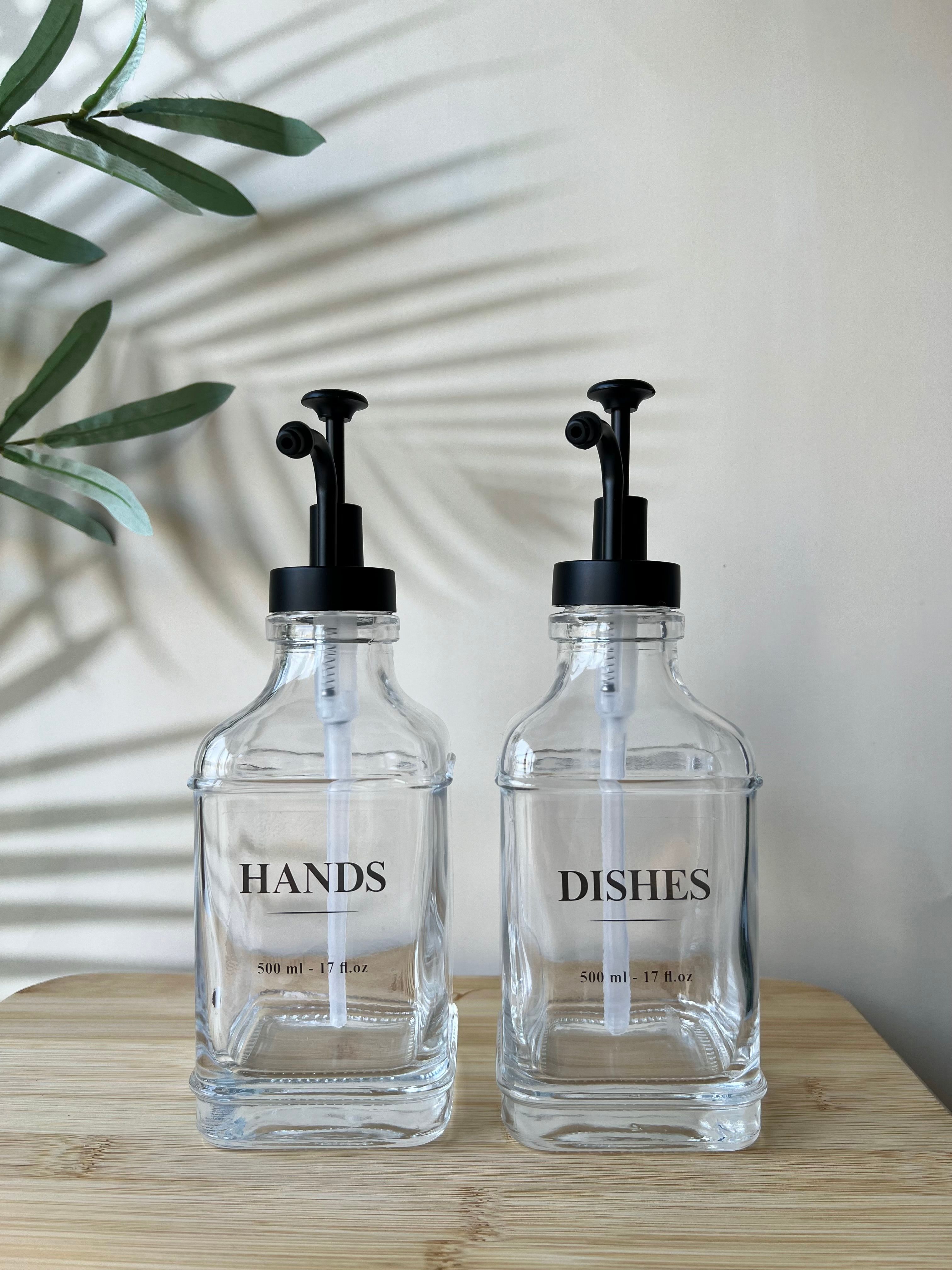 2'li Kare Sabunluk & Deterjanlık Set | Dishes, Hands, Soap, Lotion Etiketli 500ml
