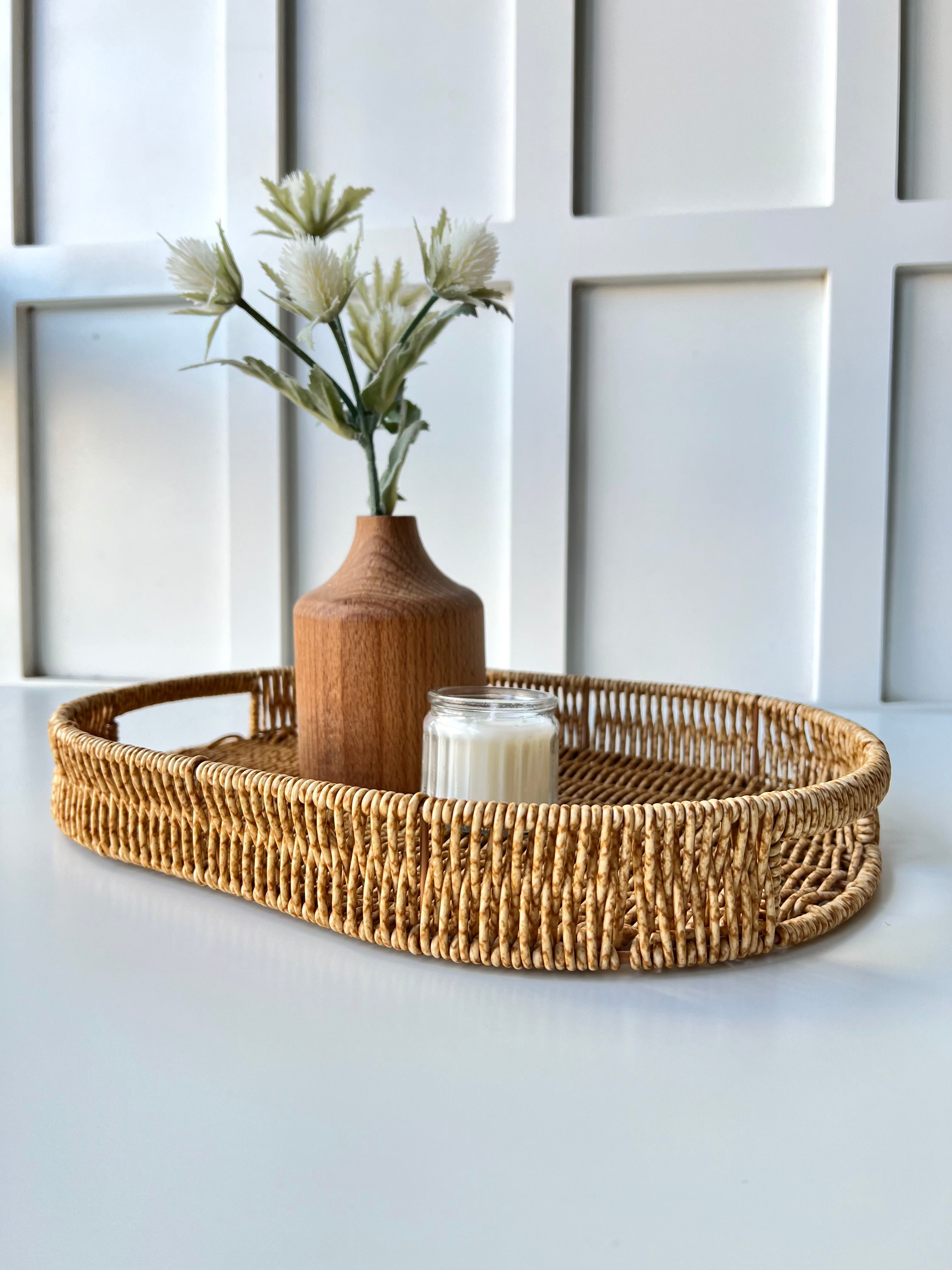 Dekoratif Oval Rattan Tepsi Orta Boy 35x25x5cm