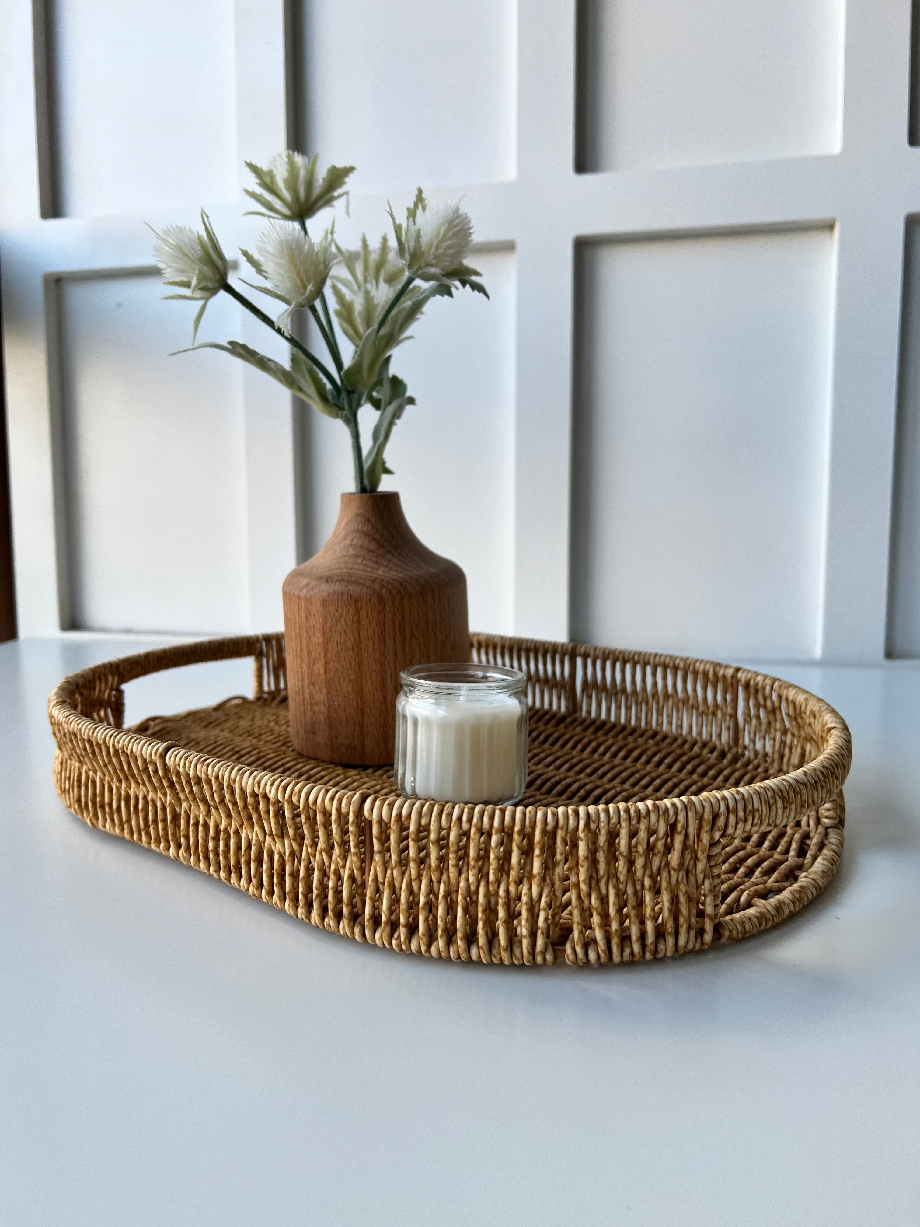 Dekoratif Oval Rattan Tepsi Orta Boy 35x25x5cm