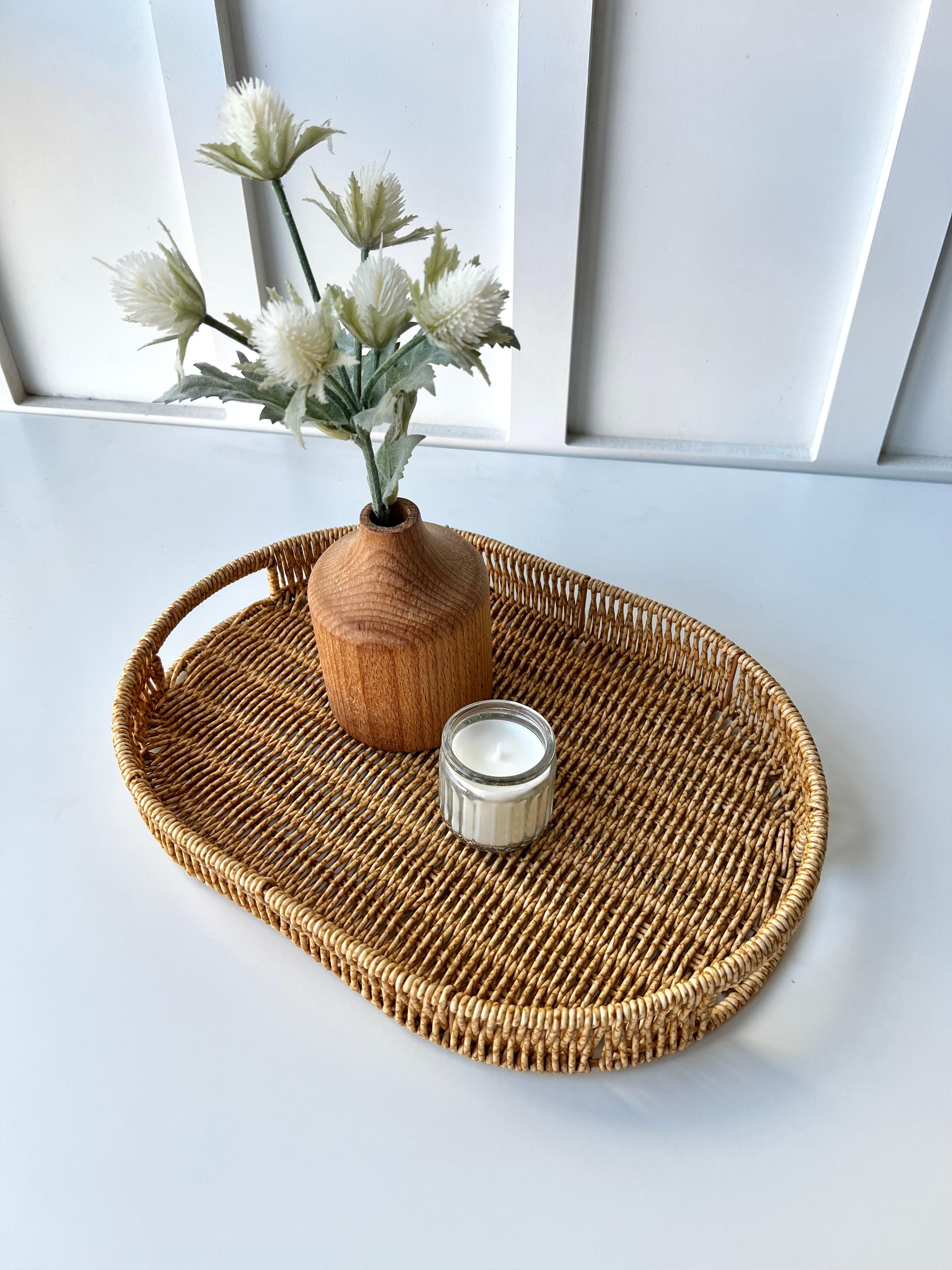 Dekoratif Oval Rattan Tepsi Orta Boy 35x25x5cm