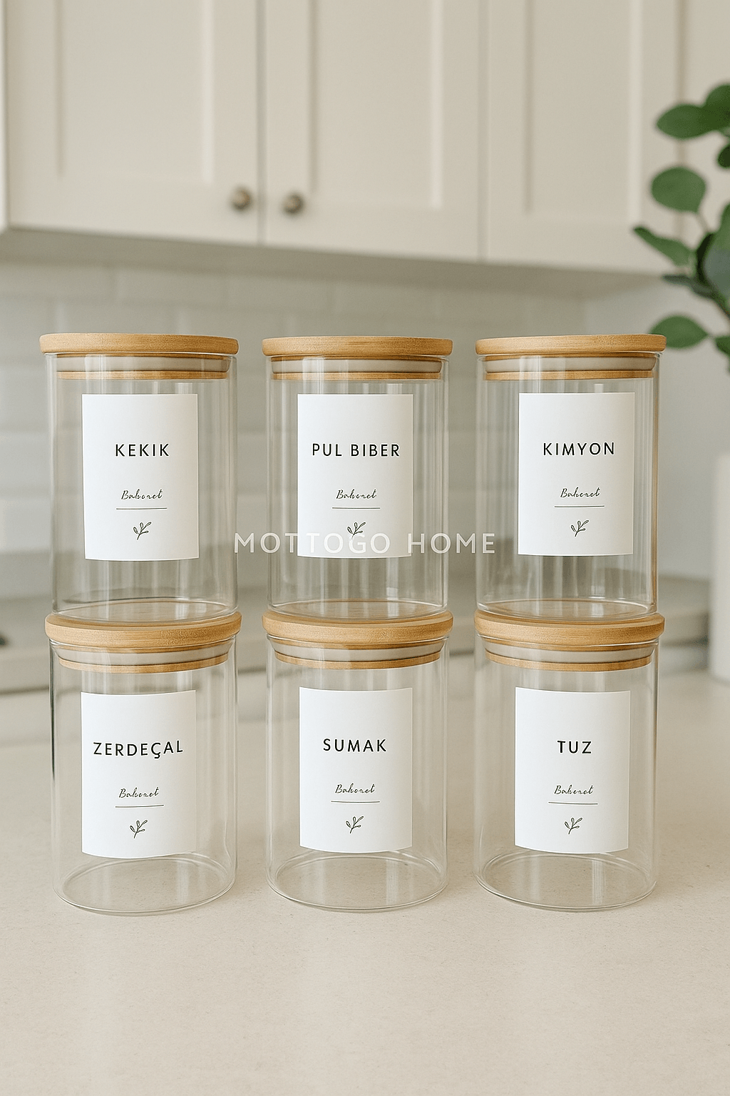 6'lı Vakumlu Baharatlık 300ml - 12 Adet Suya Dayanıklı Etiket