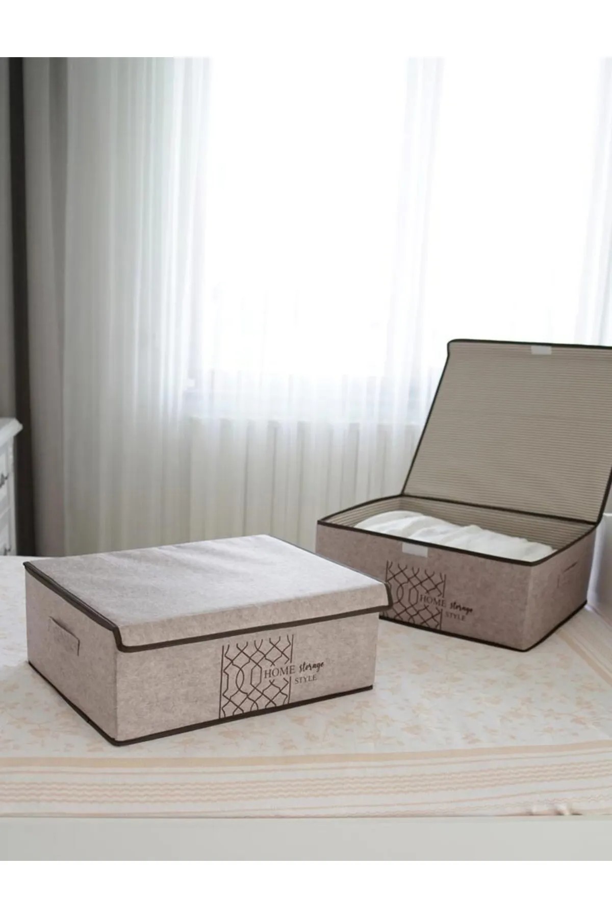 Keçe Kapaklı Baza Hurcu, Çok Amaçlı Düzenleyici Organizer Kapaklı Kutu 50x40x19 Cm Gri