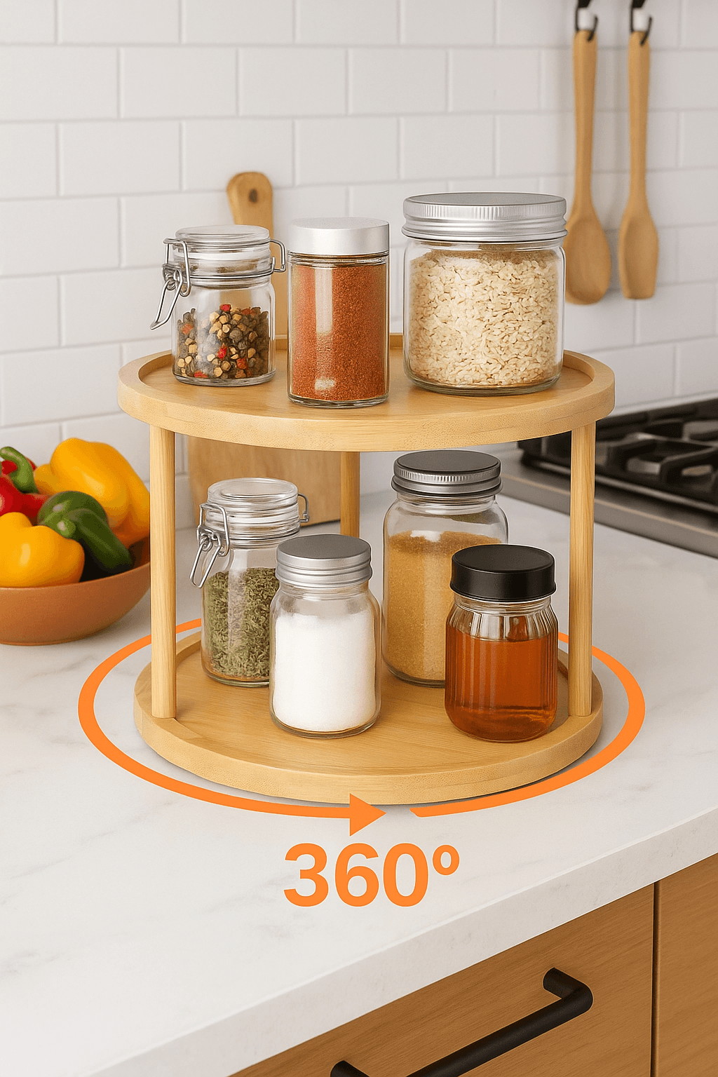 Bambu 2 Katlı Dönerli Stant | Sunumluk