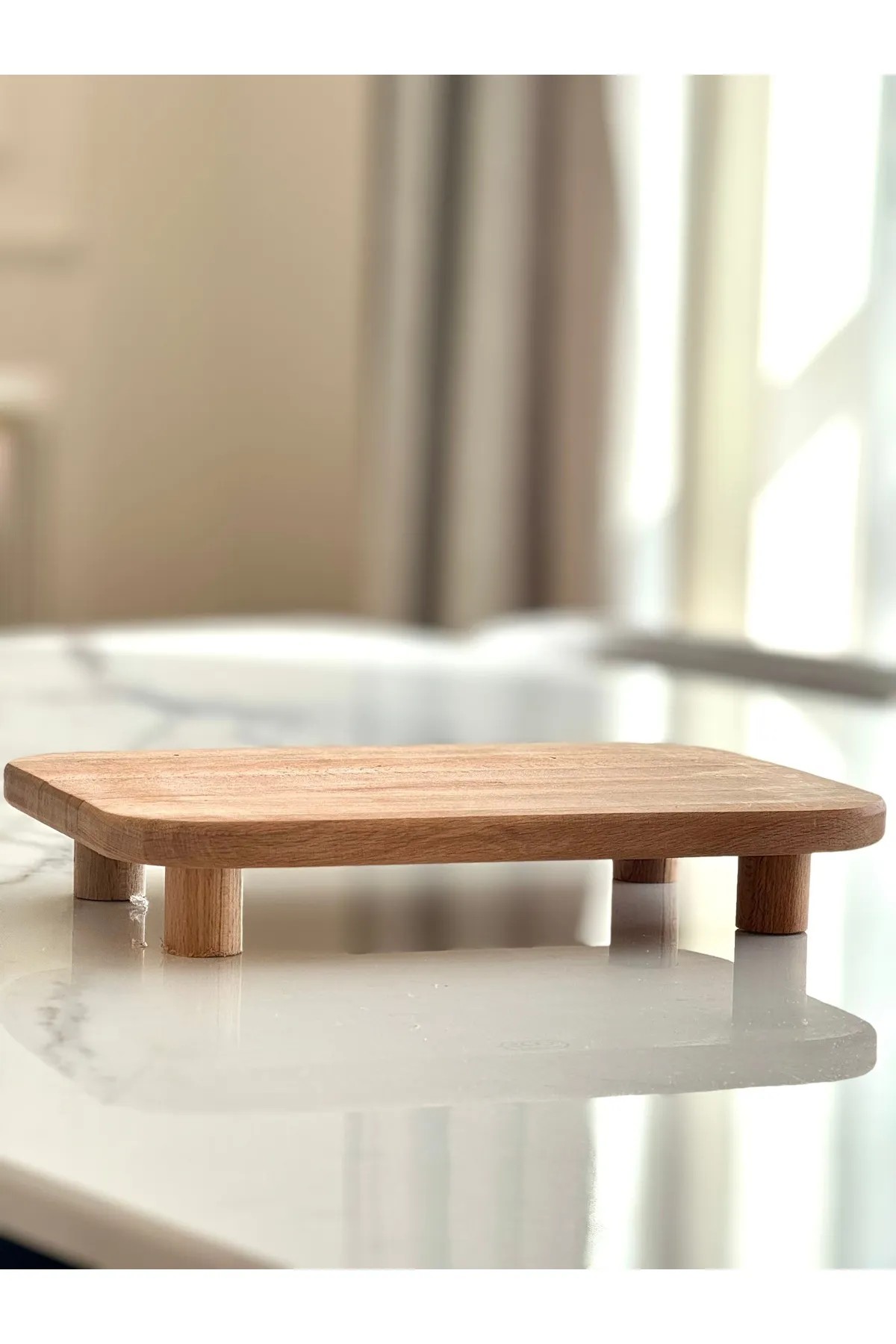 Doğal Ahşap Ayaklı Sunum Standı | Sunum Tabağı 33x23x6cm