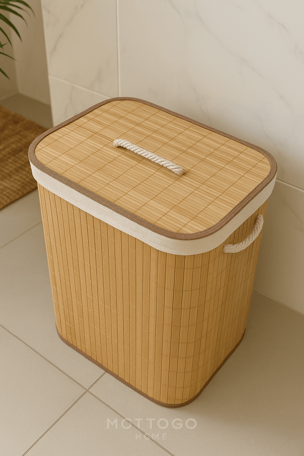 Kapaklı Bambu Çamaşır Sepeti 40x30x50 cm | Doğal Sepet Kirli Çamaşır Kutusu