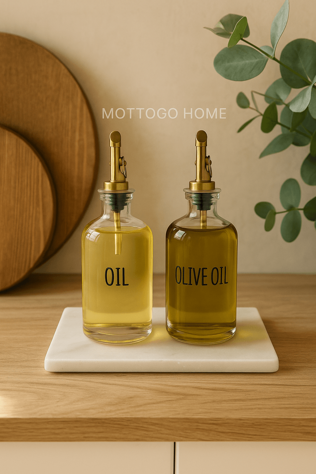 2'li Gold Başlıklı Cam Yağdanlık Seti | Oil-Olive Oil-Vinegar-Sauce