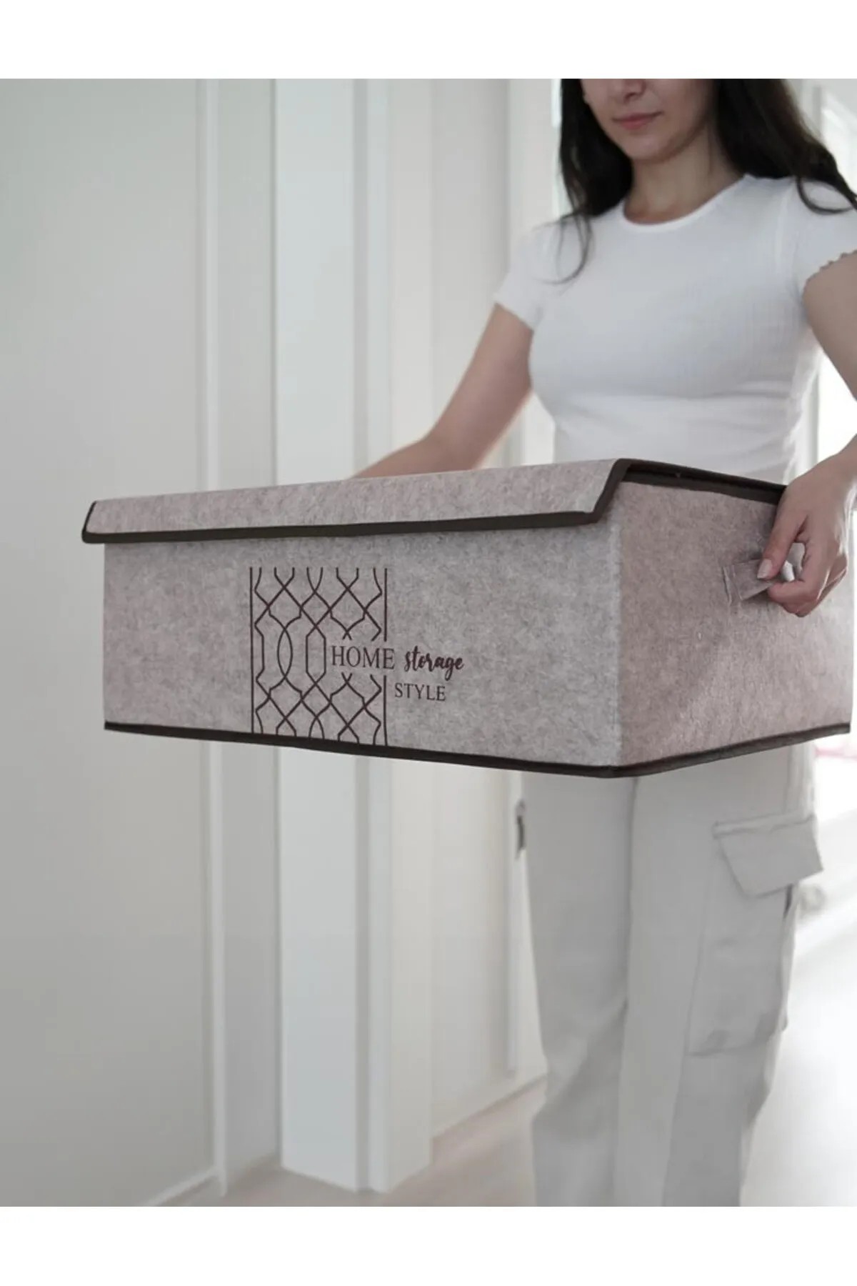 Keçe Kapaklı Baza Hurcu, Çok Amaçlı Düzenleyici Organizer Kapaklı Kutu 50x40x19 Cm Gri