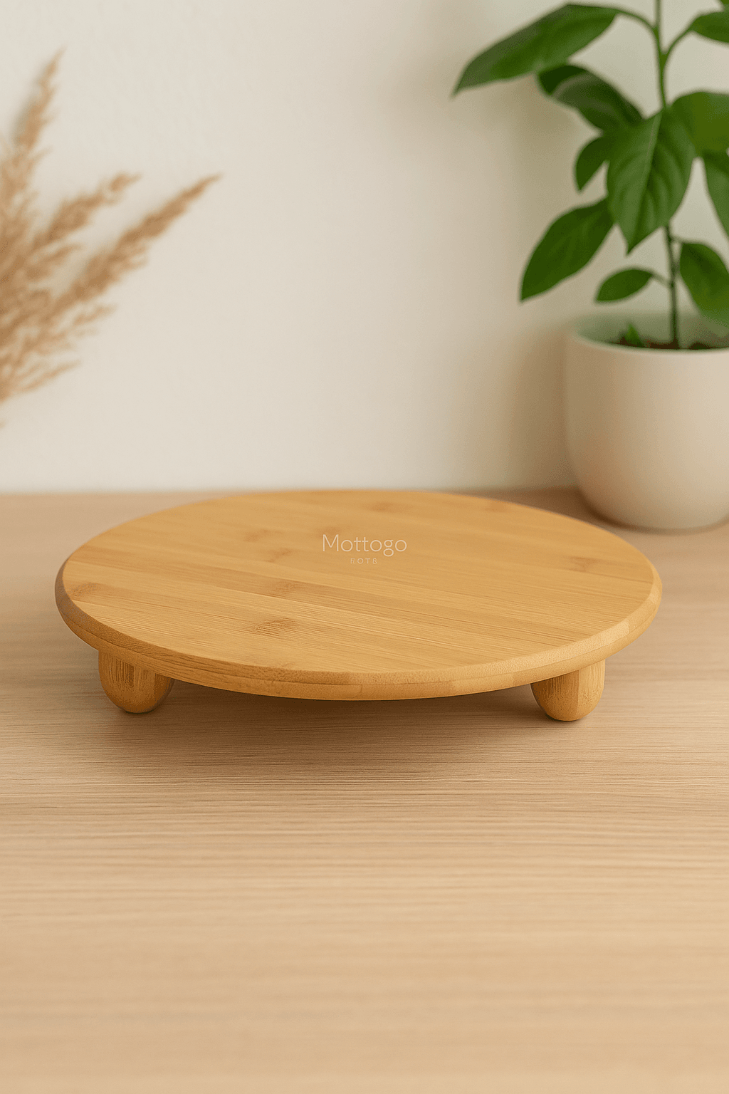 Yuvarlak Bambu Sunum Tabağı - Ayaklı Sunumluk Kek Kurabiye Pasta Servis Sunum Standı 27 cm