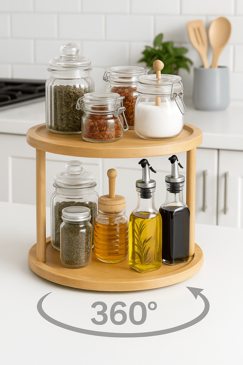 Bambu 2 Katlı Dönerli Stant | Sunumluk