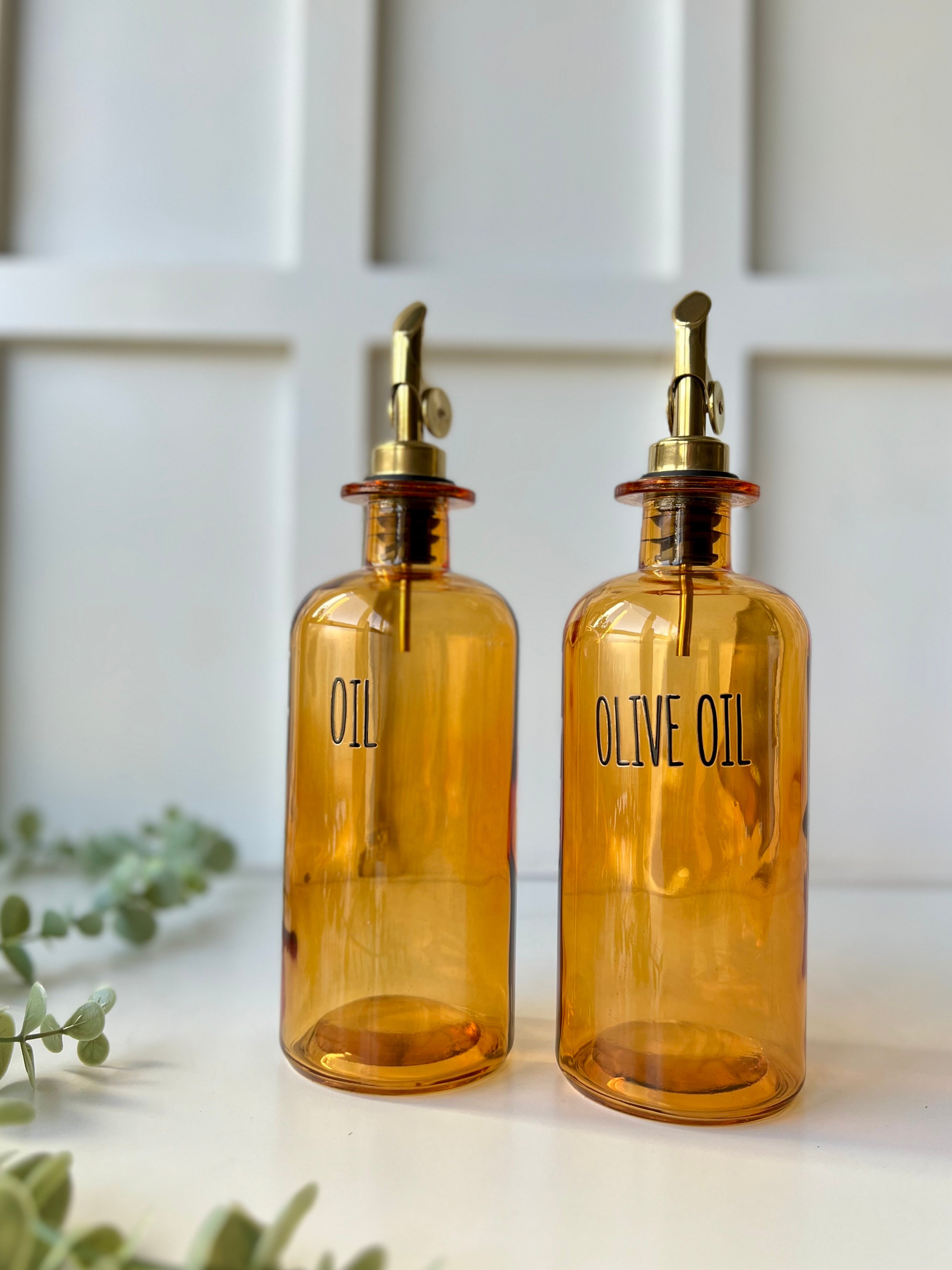 2'li Amber Gold Başlıklı Cam Yağdanlık Seti 500ml/ Oil-Olive Oil-Vinegar- Sauce