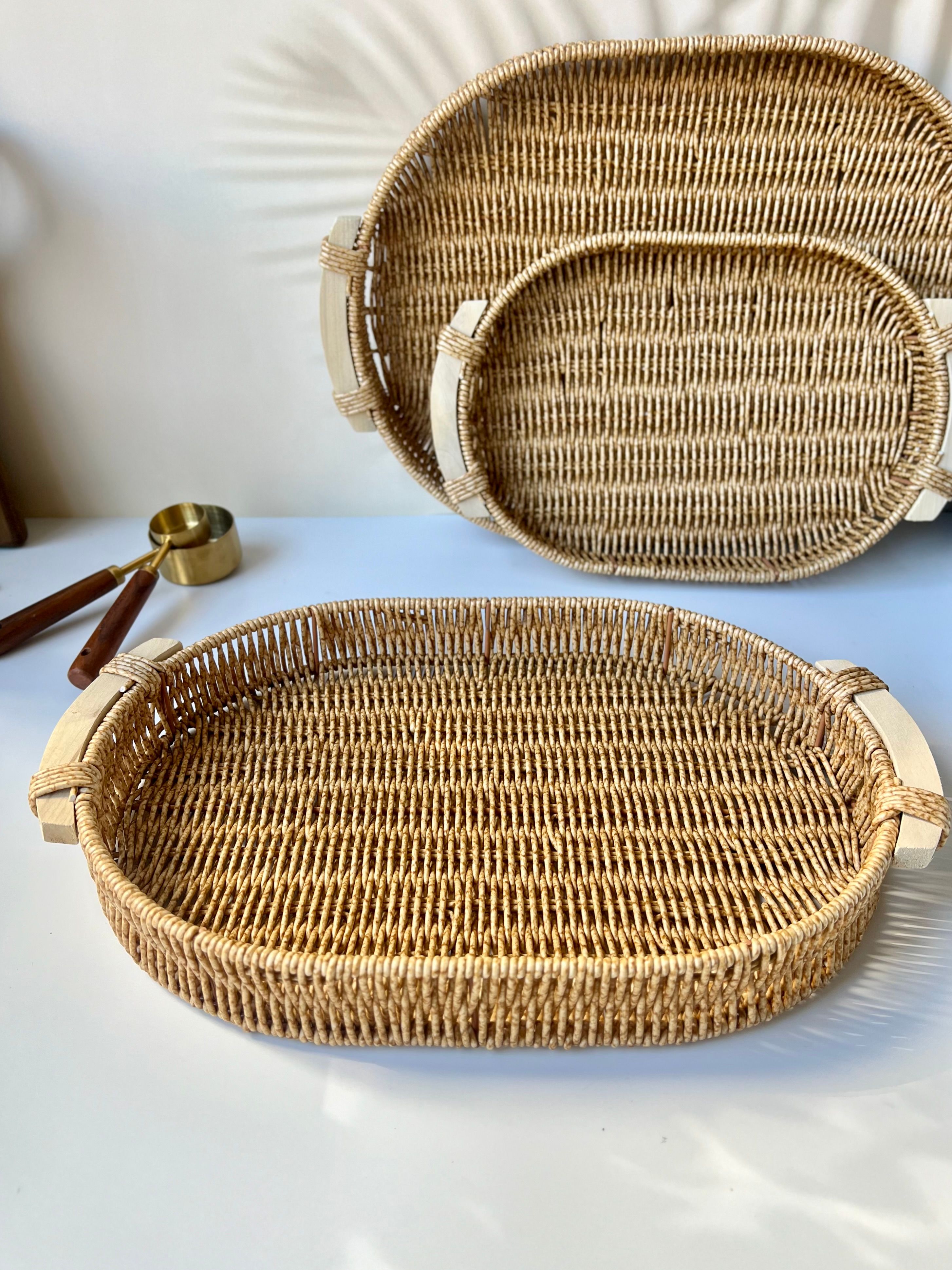 Rattan Orta Boy Tepsi - 35 cm x 25 cm x 4.5 cm