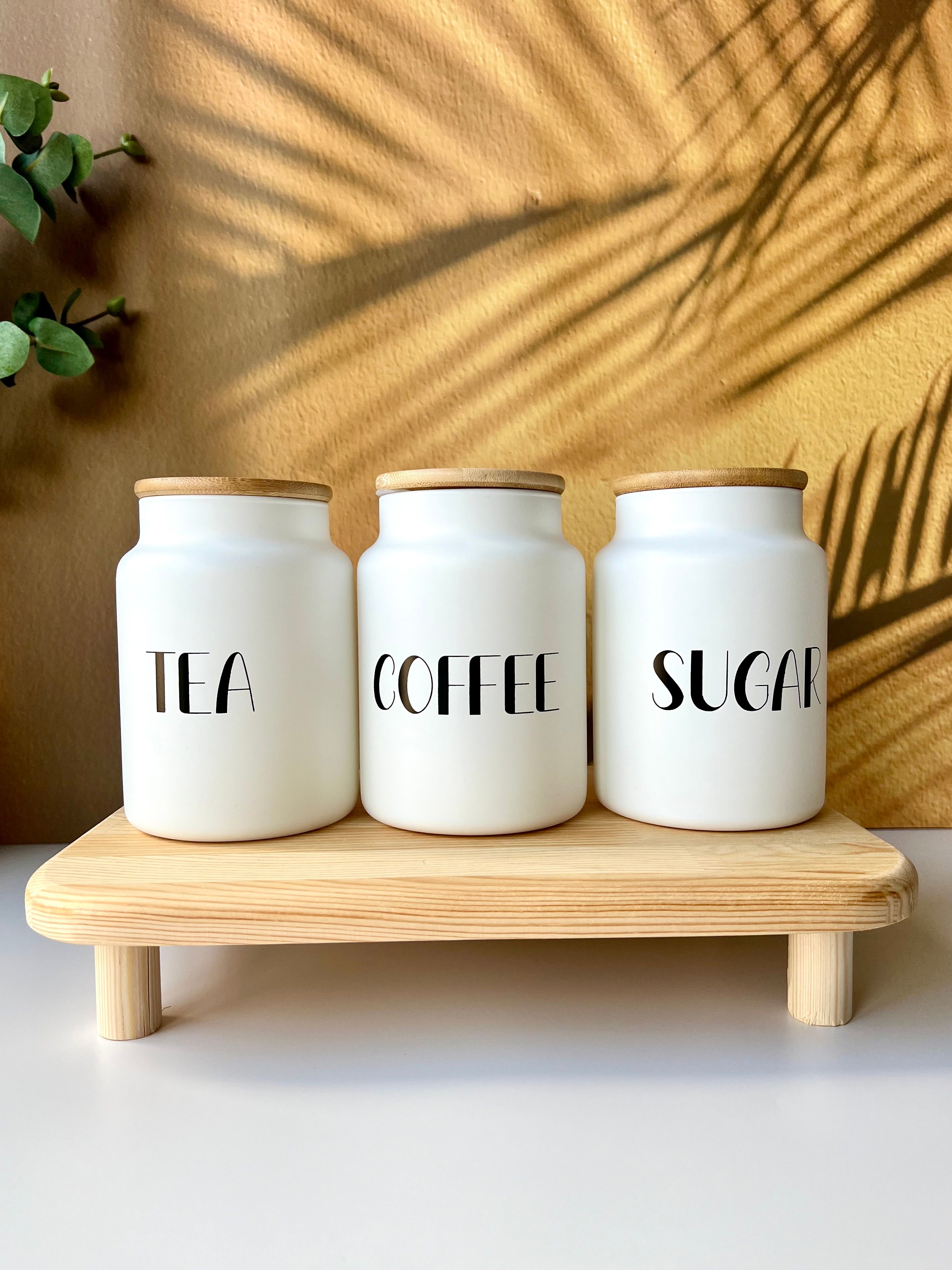 Ahşap Stantlı 3'lü Kavanoz Seti | Tea,Sugar,Coffee