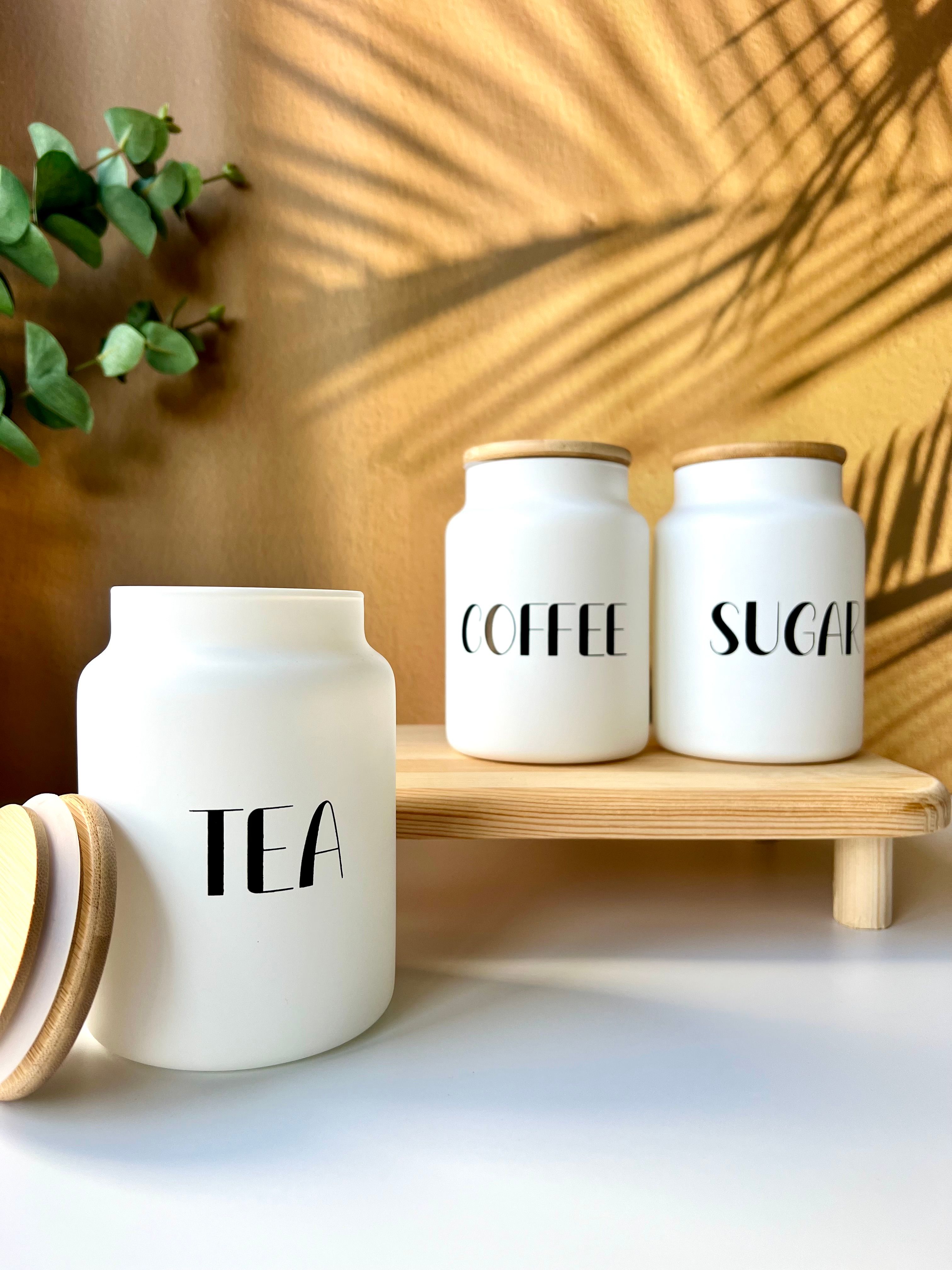 Ahşap Stantlı 3'lü Kavanoz Seti | Tea,Sugar,Coffee