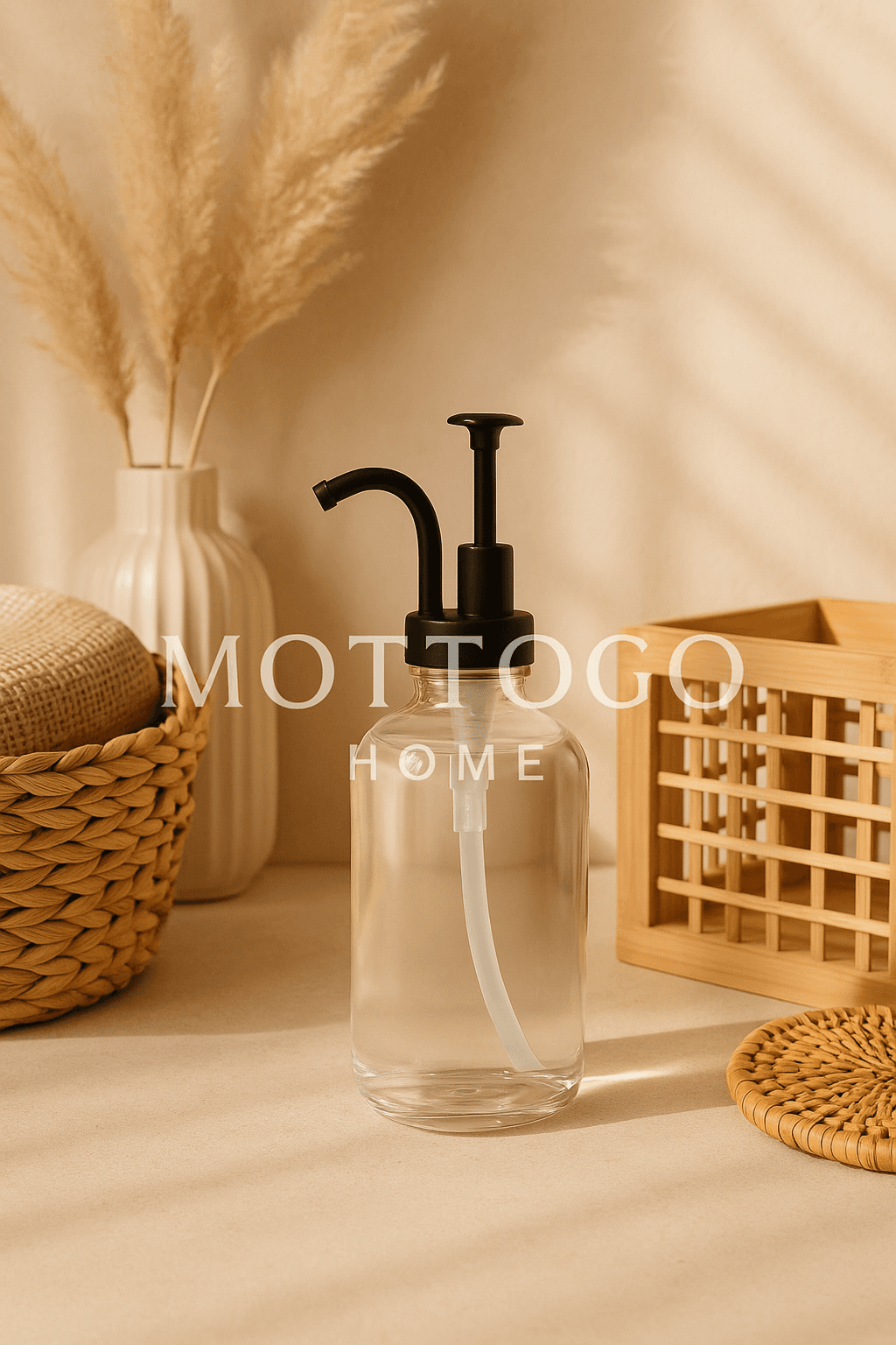 Cam Sıvı Sabunluk – Siyah Mat Pompalı, Floral Etiketli 500 ml 