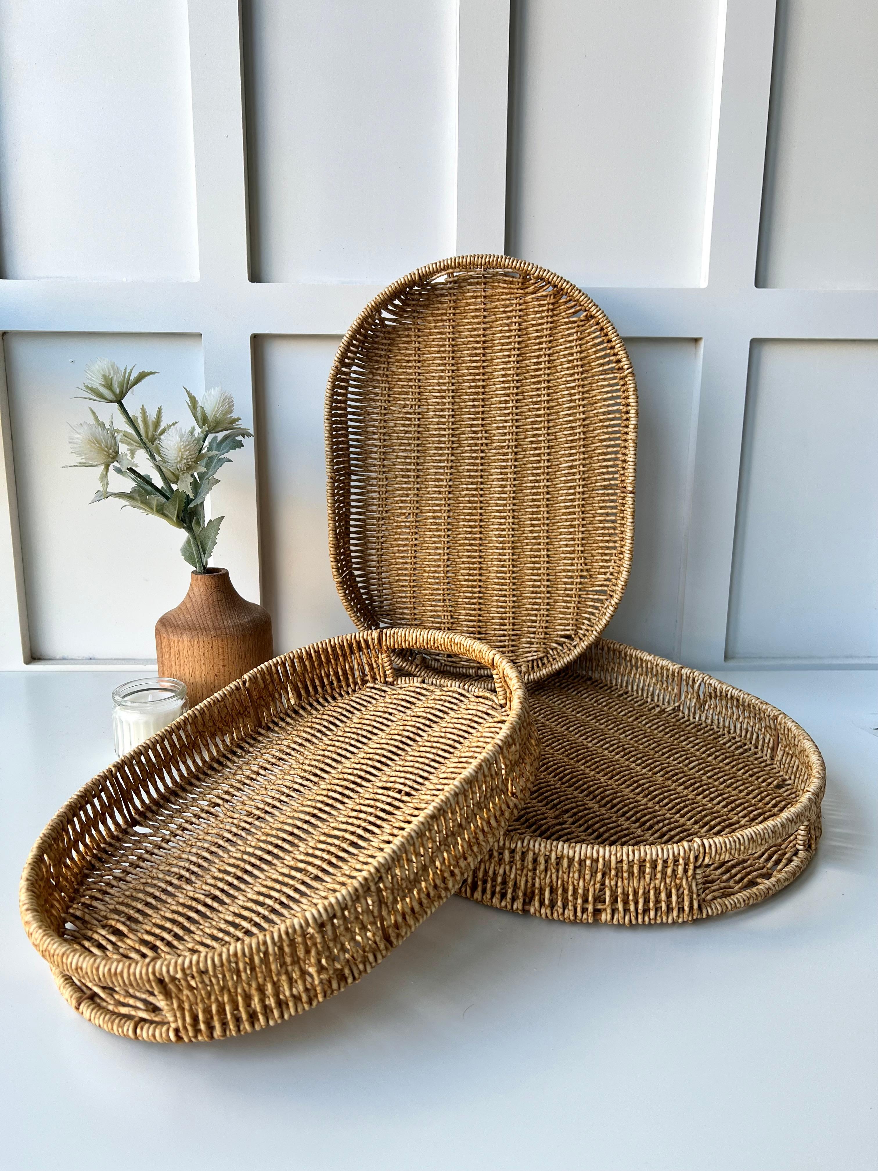 Dekoratif Oval Rattan Tepsi Büyük Boy 40x31x5Cm