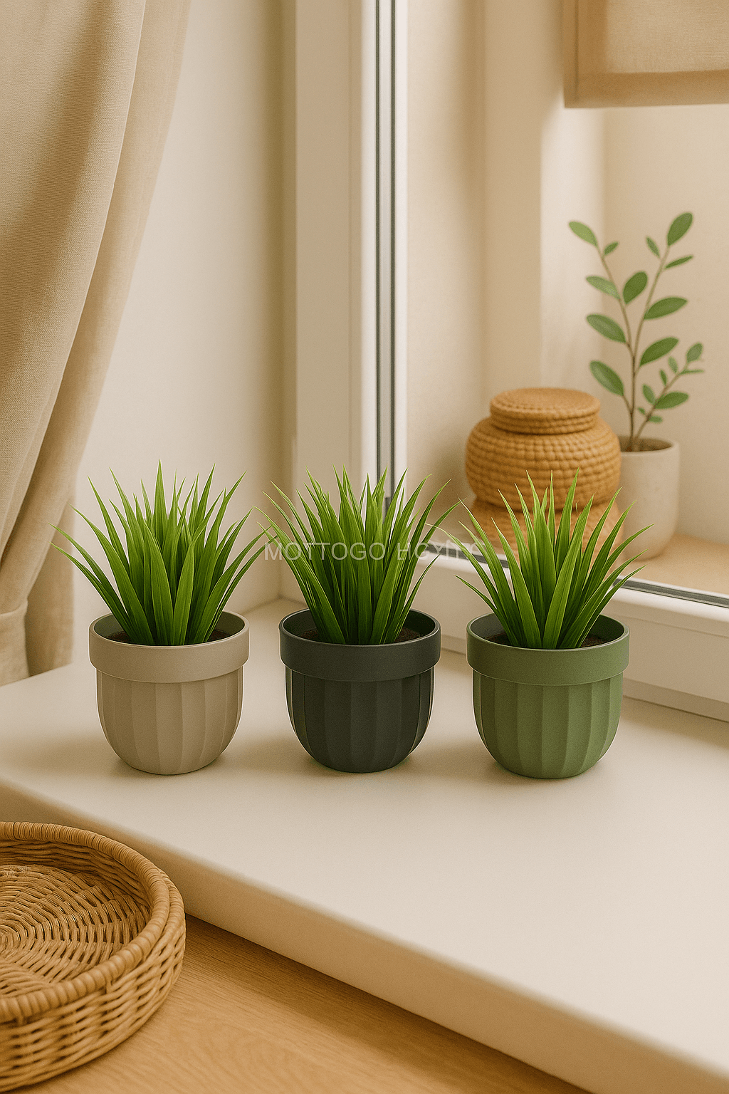 Dekoratif Saksılı Yapay Çiçek 20cm Gri