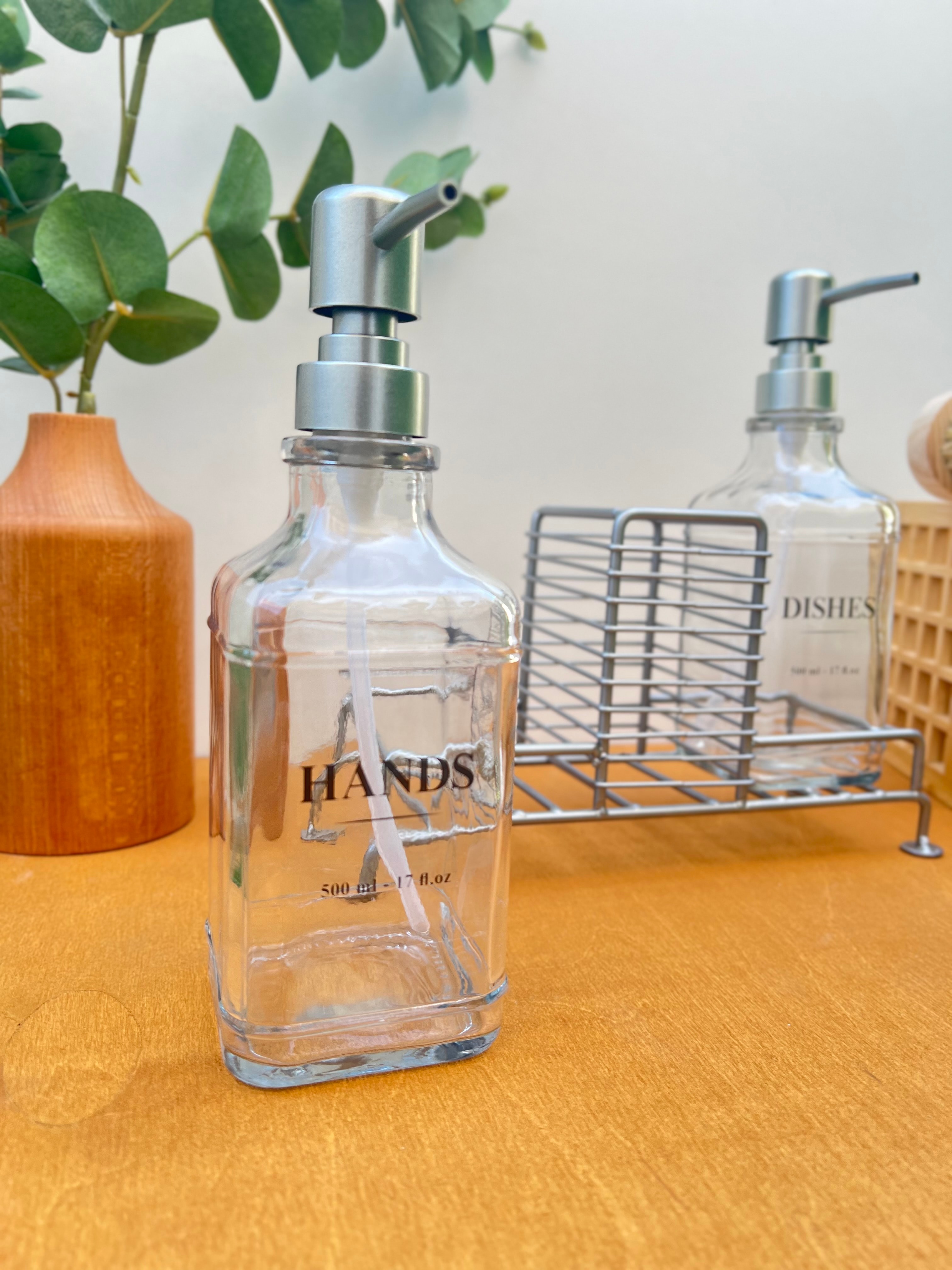 2'li Standlı Cam Sabunluk Bulaşıklık Seti Gri