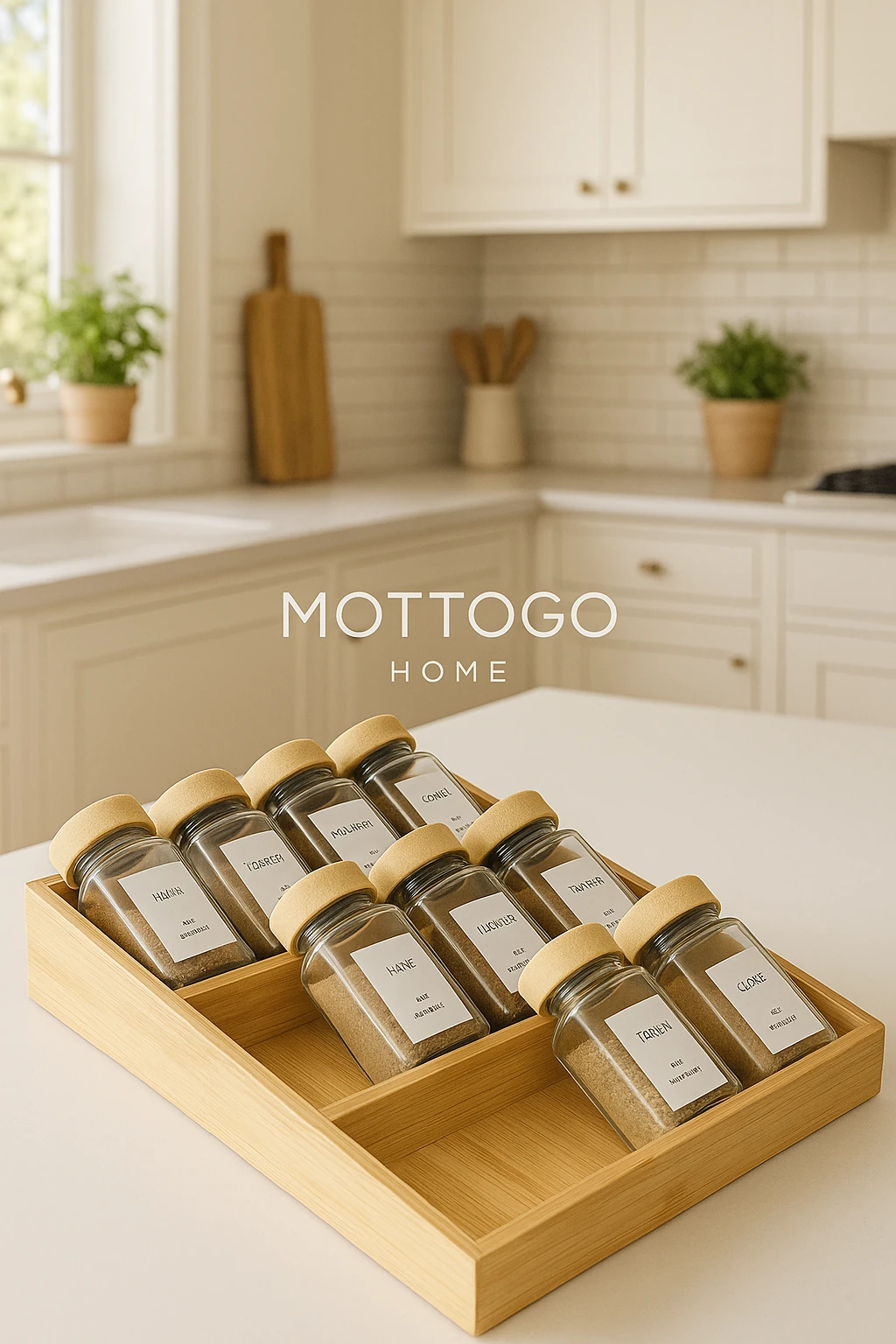 12’li Bambu Kapaklı Baharatlık Seti 120 ml – Çekmece İçi & Tezgâh Üstü – Bambu Organizer