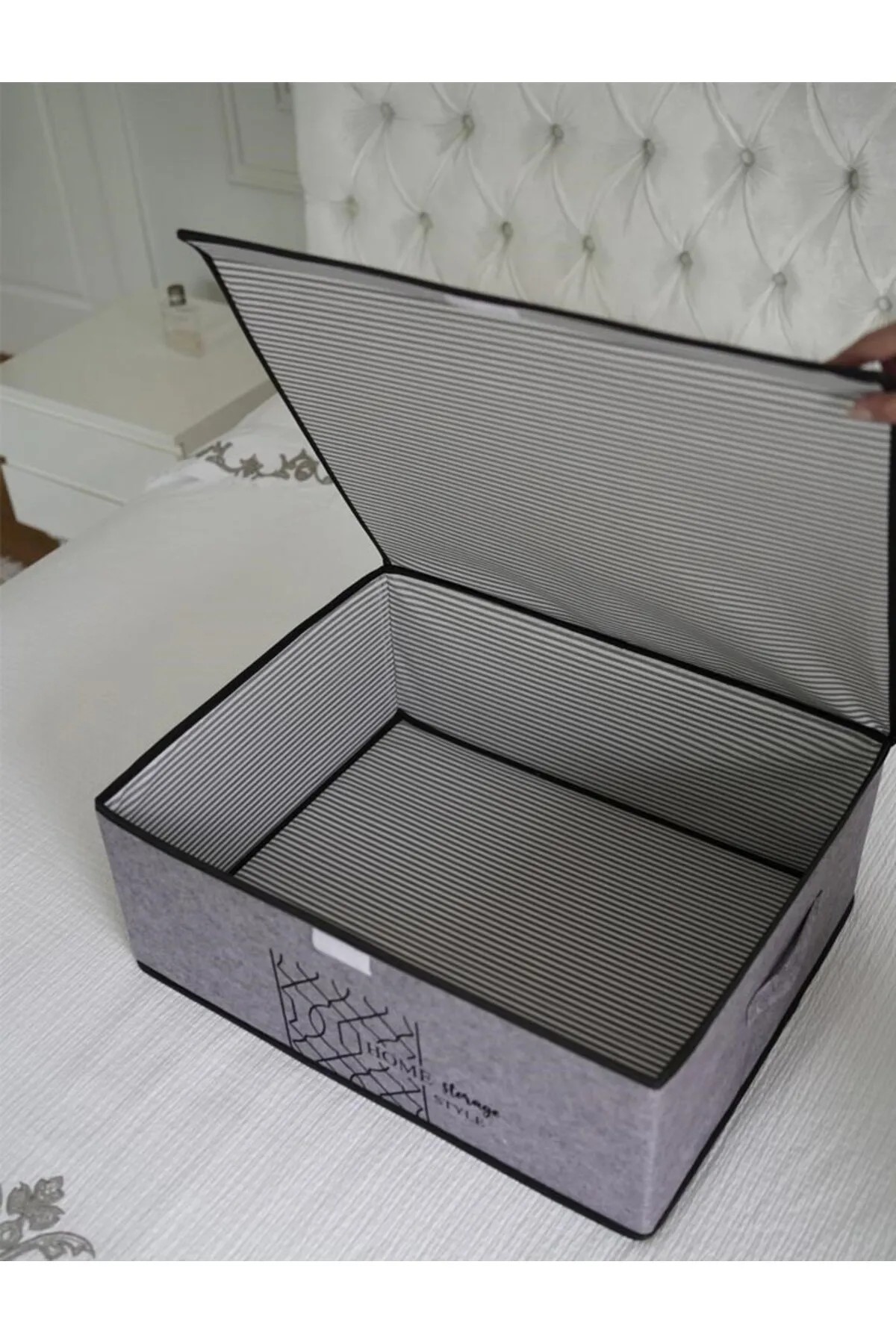 Keçe Kapaklı Baza Hurcu, Çok Amaçlı Düzenleyici Organizer Kapaklı Kutu 50x40x19 Cm Gri