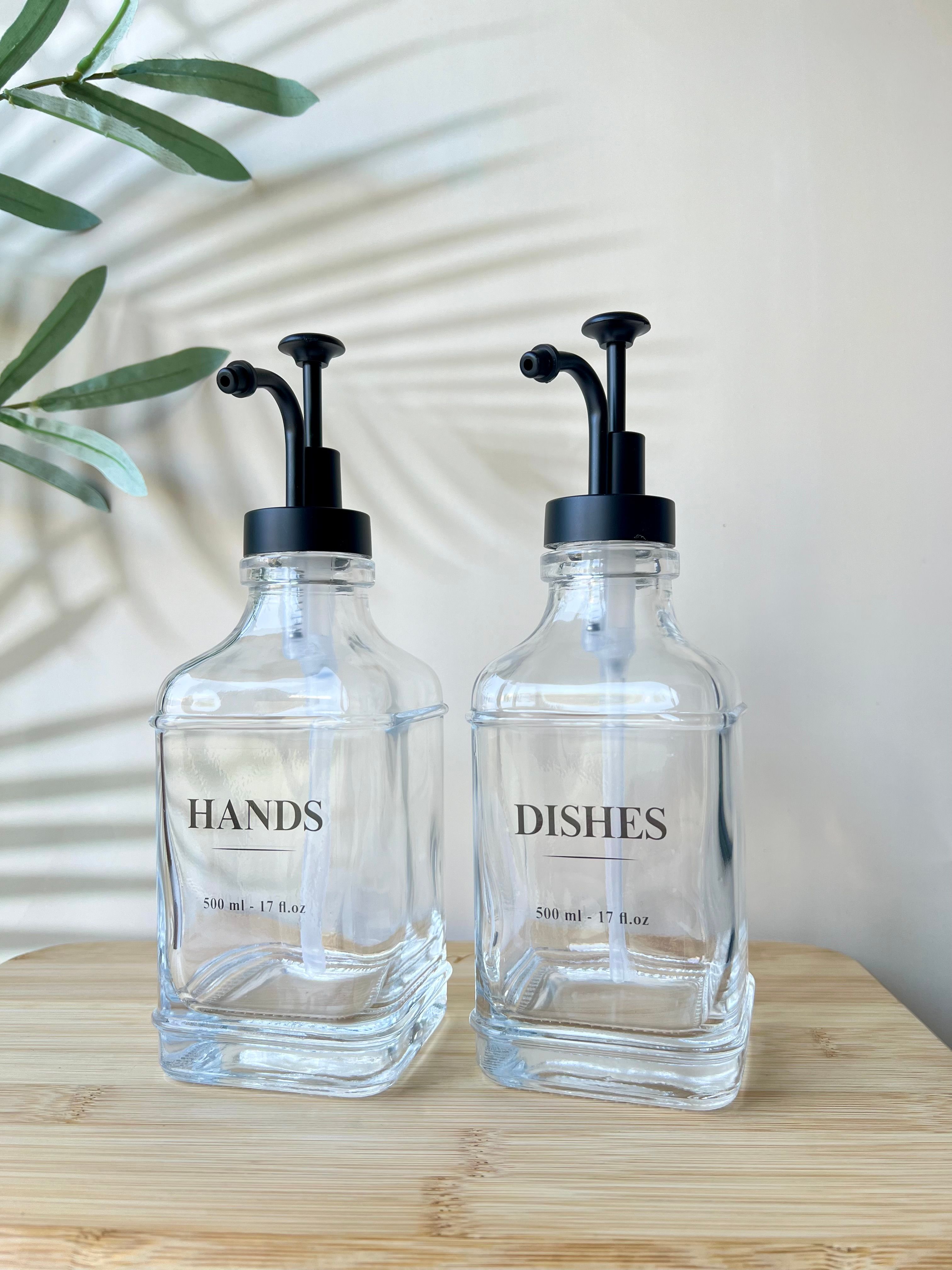 2'li Kare Sabunluk & Deterjanlık Set | Dishes, Hands, Soap, Lotion Etiketli 500ml