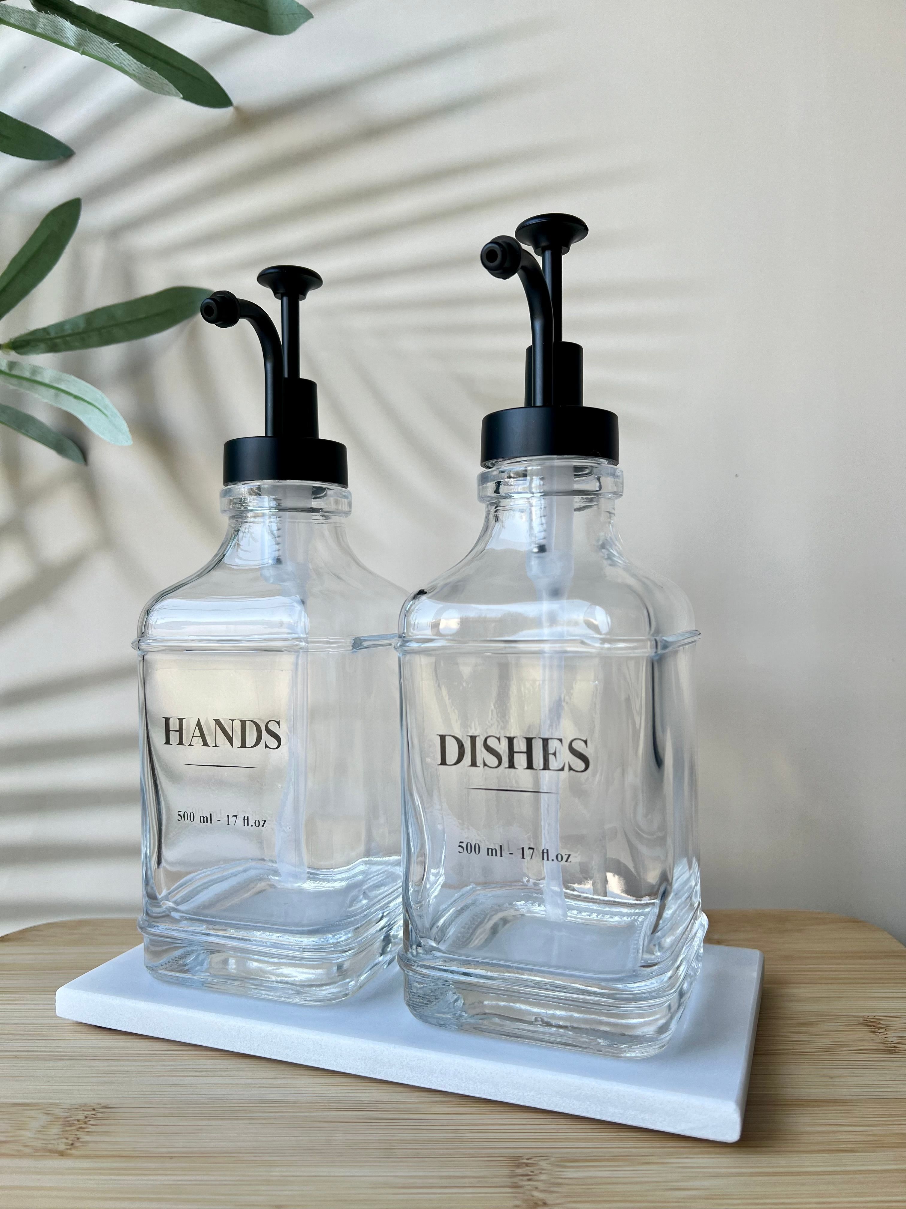 2'li Kare Sabunluk & Deterjanlık Set | Dishes, Hands, Soap, Lotion Etiketli 500ml