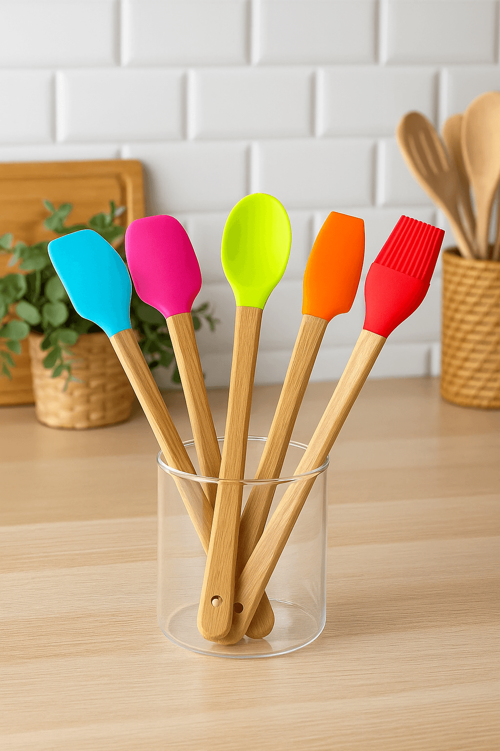 5'li Mini Bambu Spatula Seti | Silikon Pişirme Seti