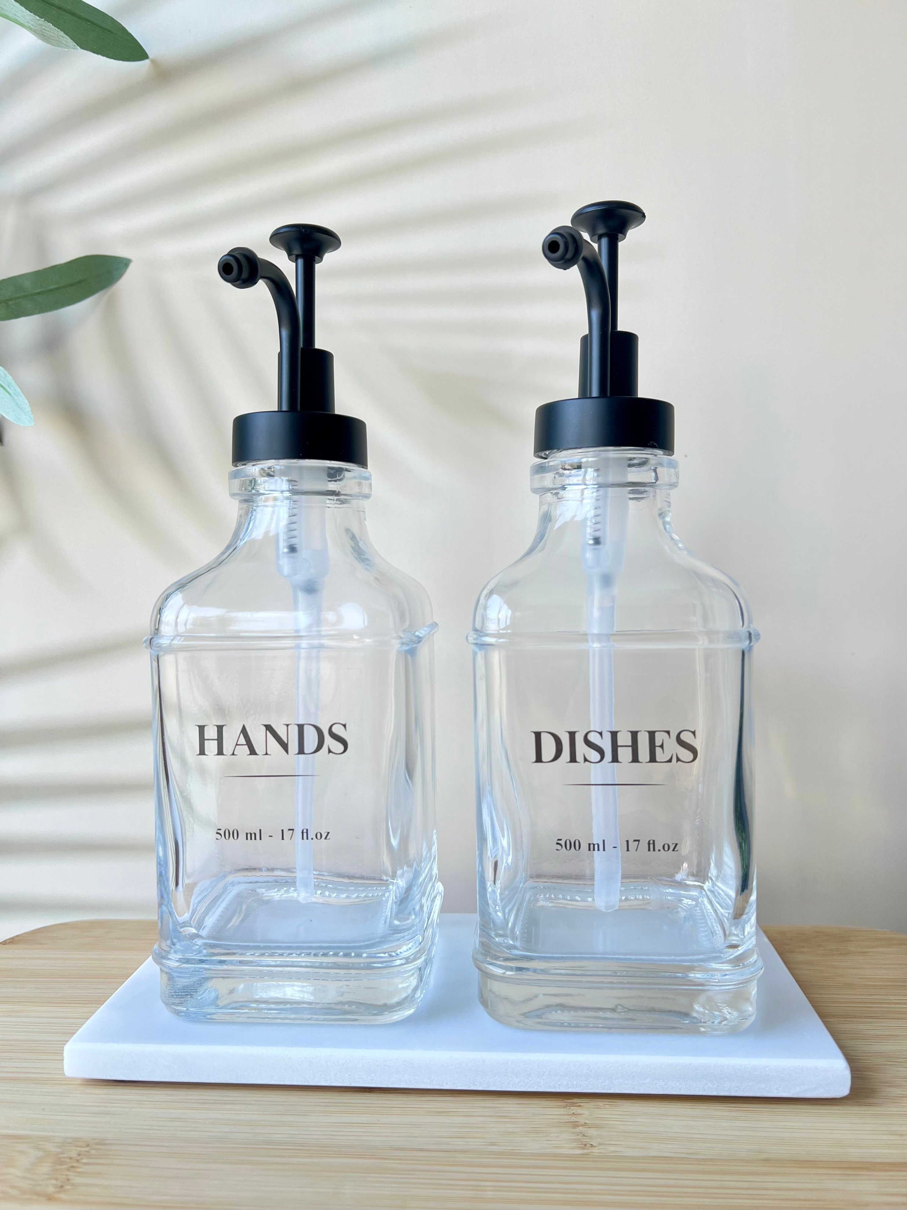 2'li Kare Sabunluk & Deterjanlık Set | Dishes, Hands, Soap, Lotion Etiketli 500ml