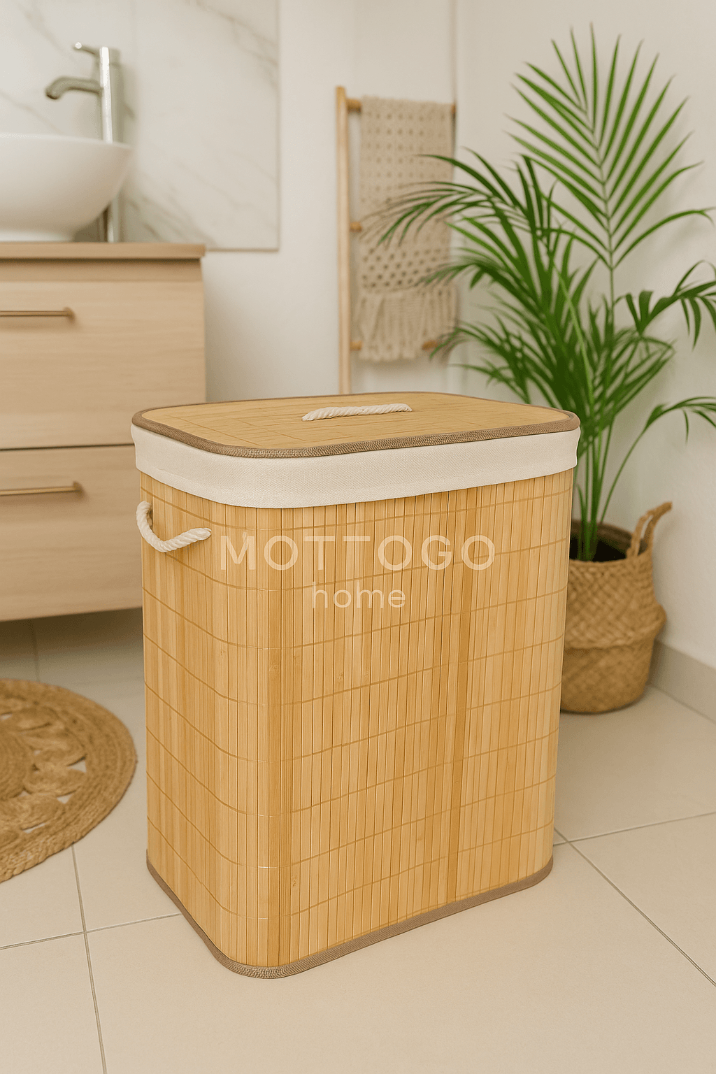 Kapaklı Bambu Çamaşır Sepeti 40x30x50 cm | Doğal Sepet Kirli Çamaşır Kutusu