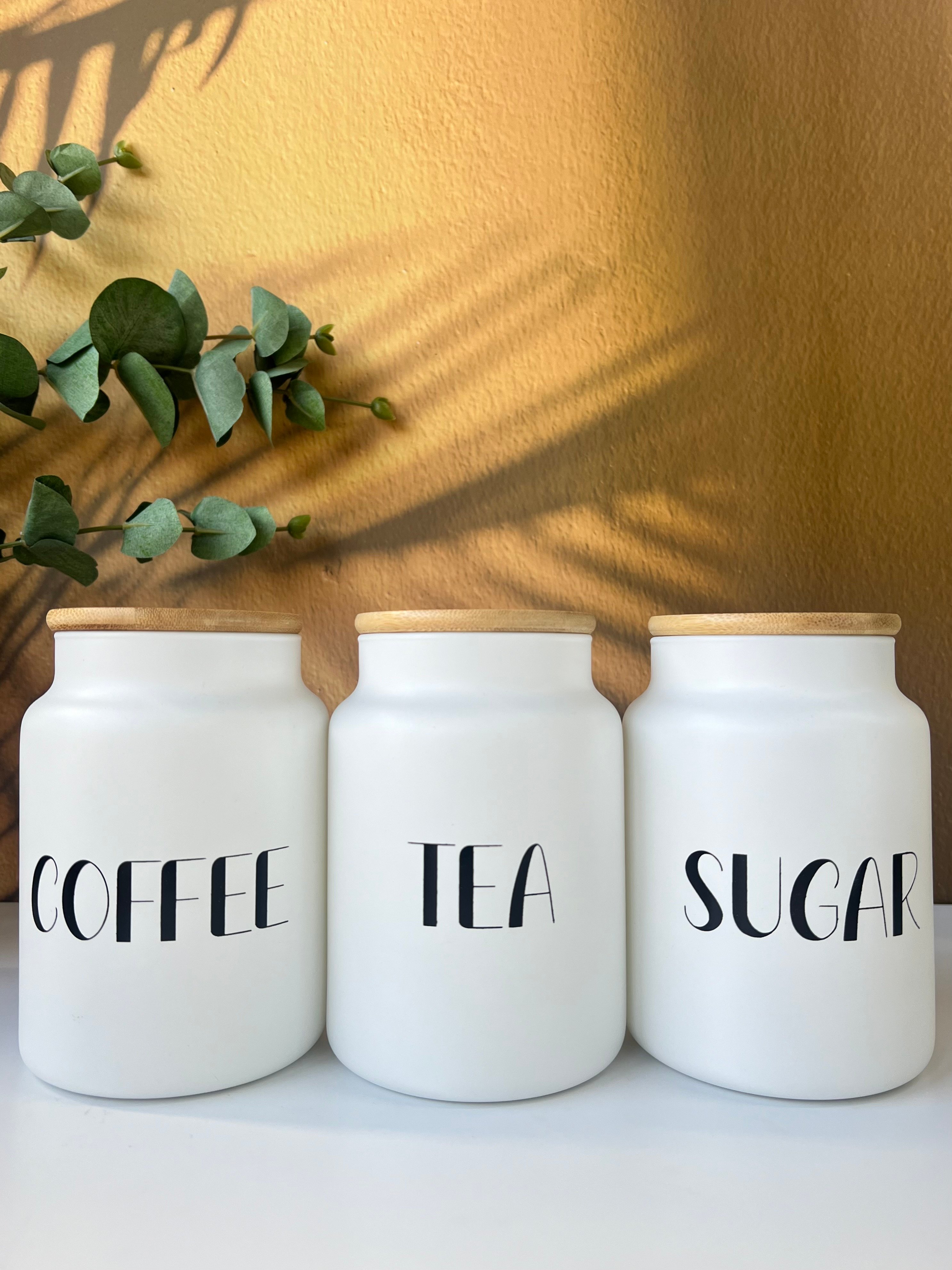 Ahşap Stantlı 3'lü Kavanoz Seti | Tea,Sugar,Coffee