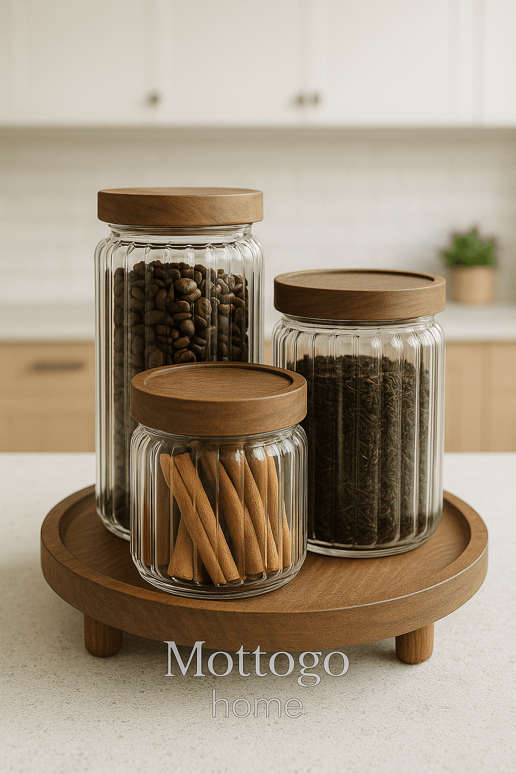 3'lü Akasya Kapaklı Kavanoz Set 500 ML / 700 ML / 1000 ML- Standlı Baharatlık